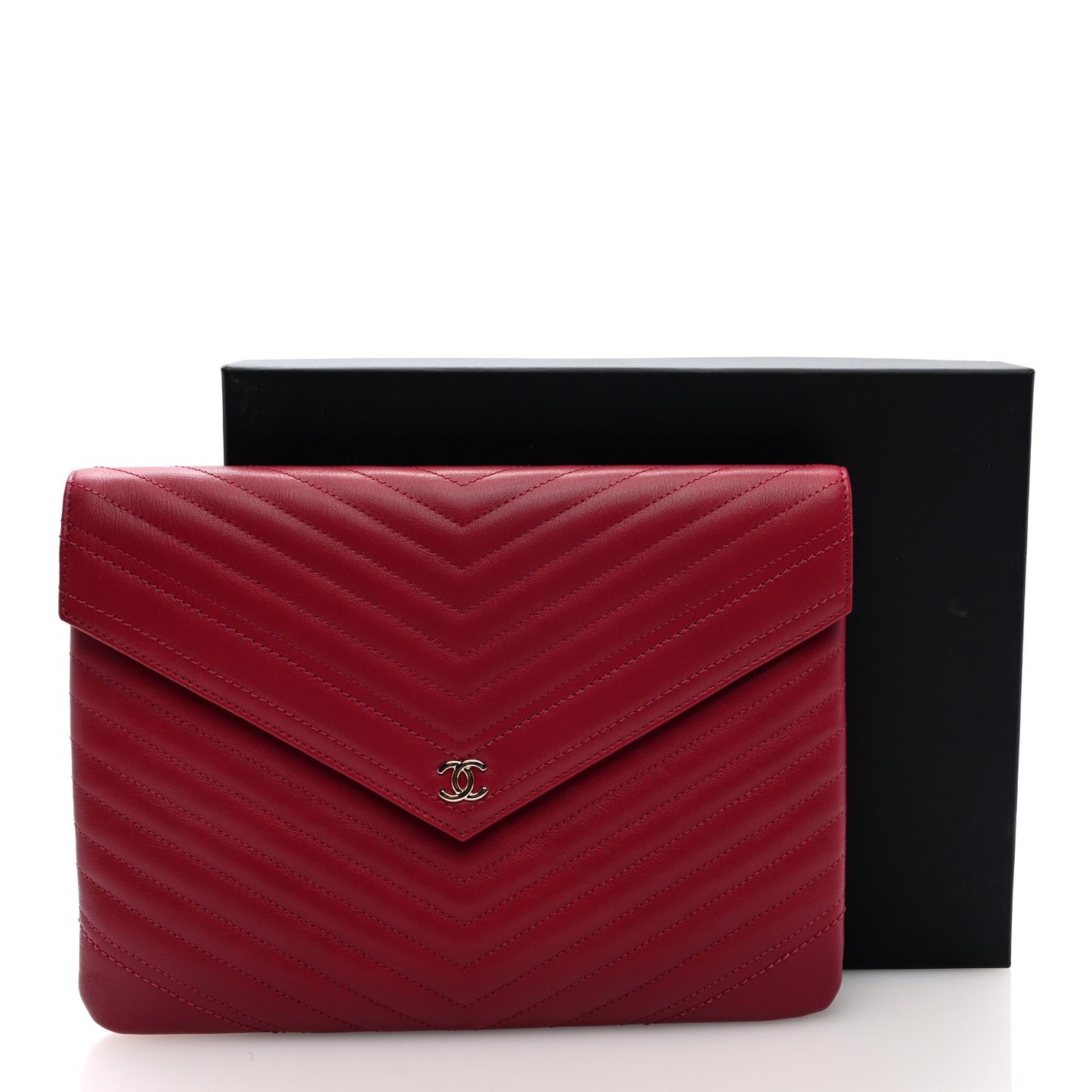 Calfskin Chevron Quilted Small Envelope Clutch Dark Pink