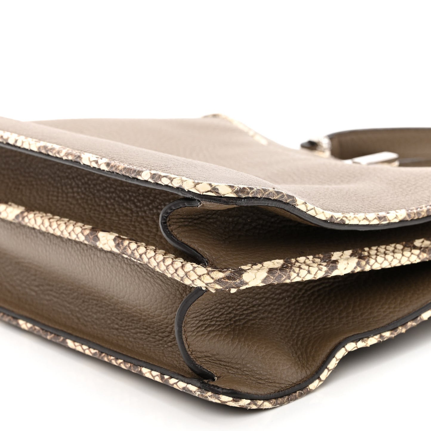 Cuoio Romano Elaphe Chamois Python Print Medium Peekaboo I SEE U Satchel Tartufo