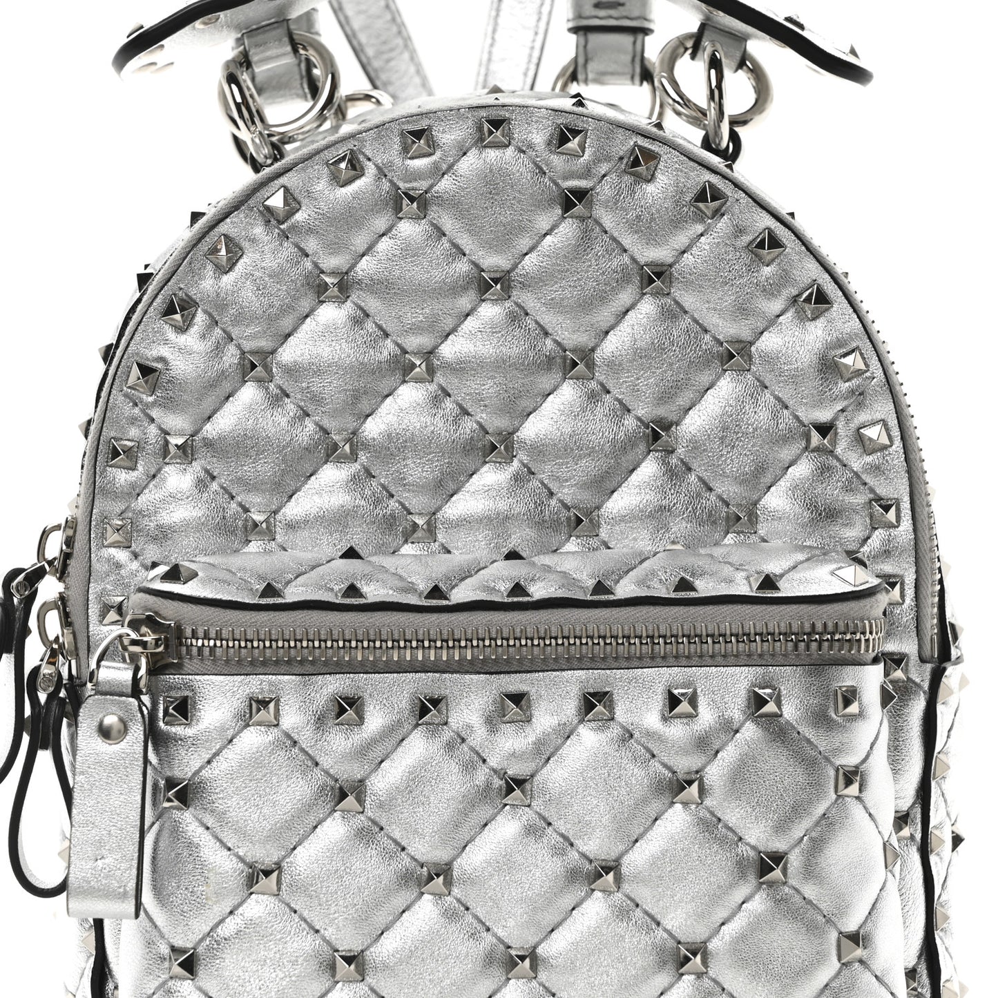 Metallic Nappa Mini Rockstud Spike Backpack Silver