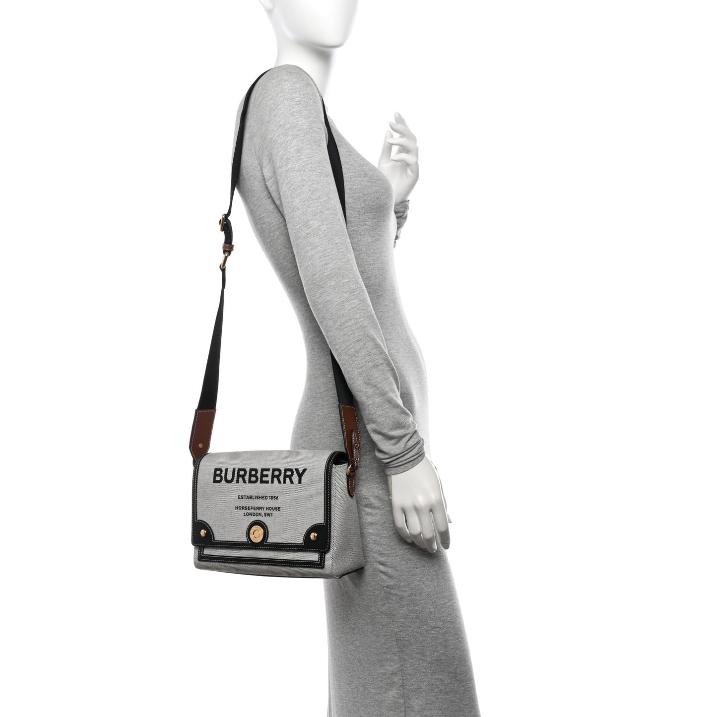 Canvas Horseferry Print Note Crossbody Bag Grey Black