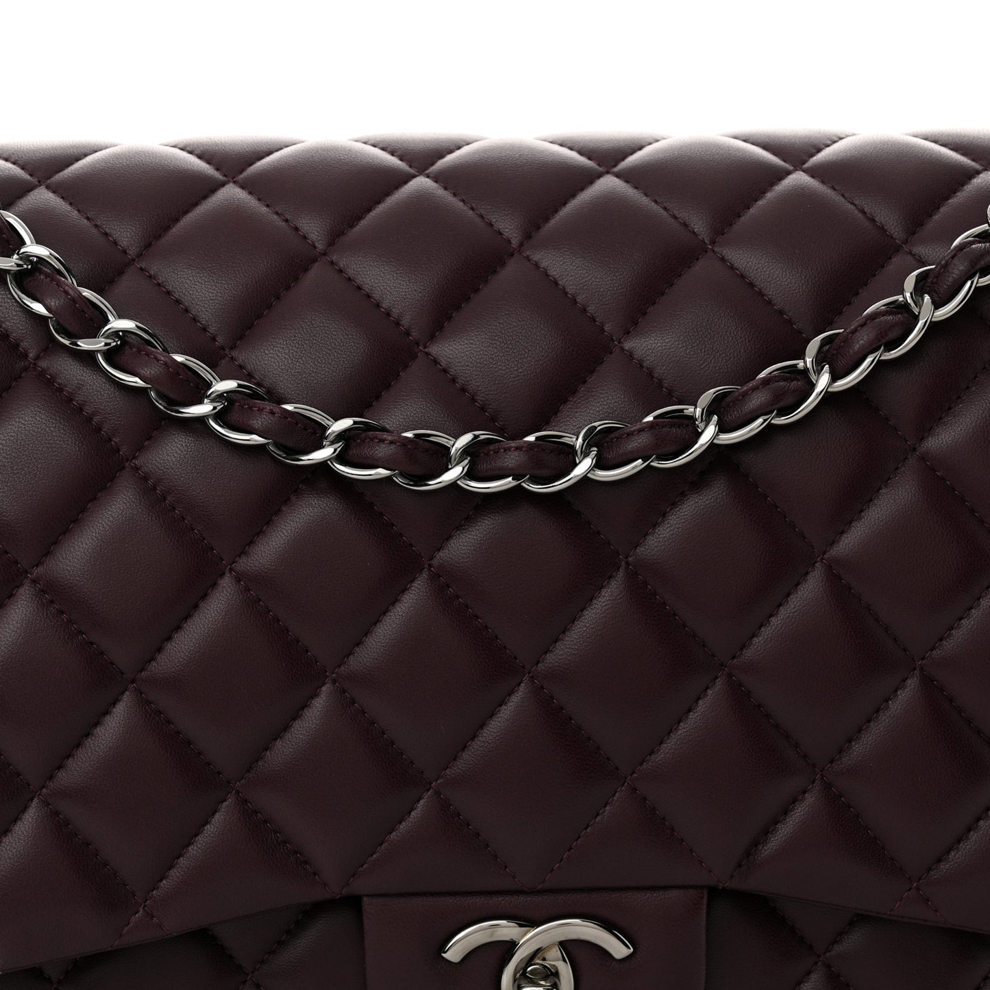 Lambskin Quilted Maxi Double Flap Plum