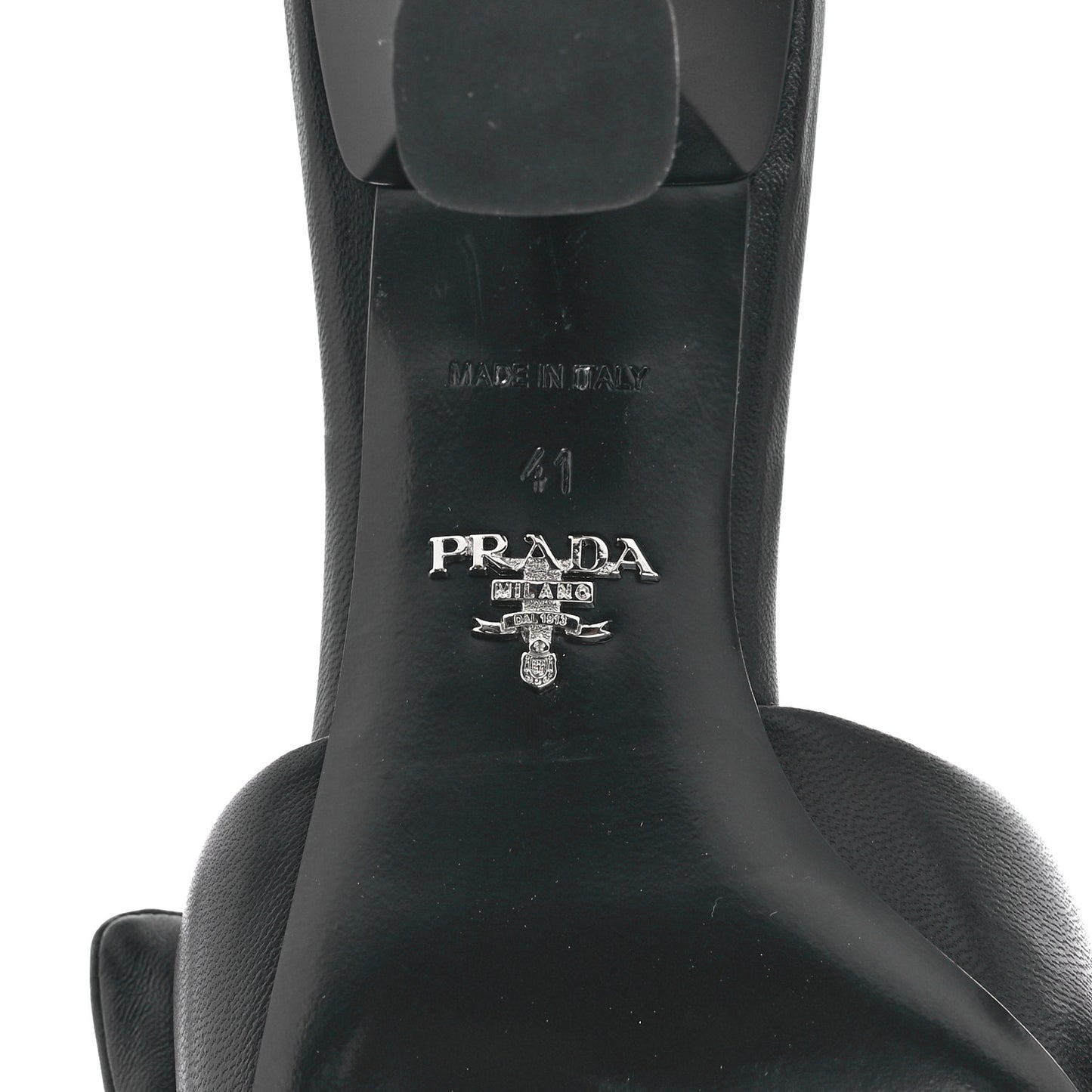 Nappa Soft Padded Metal Triangle Logo 65mm Slide Sandals 41 Black