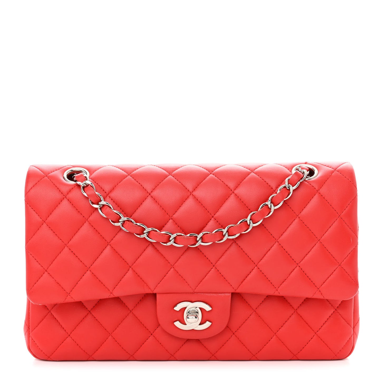 Lambskin Quilted Medium Double Flap Red