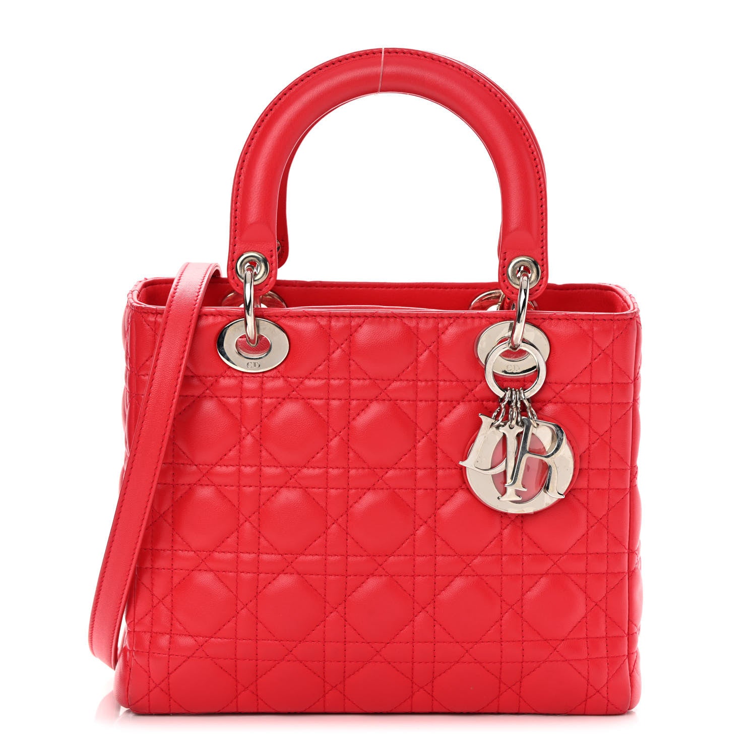 Christian Dior Lambskin Cannage Medium Lady Dior Red 1 of 12