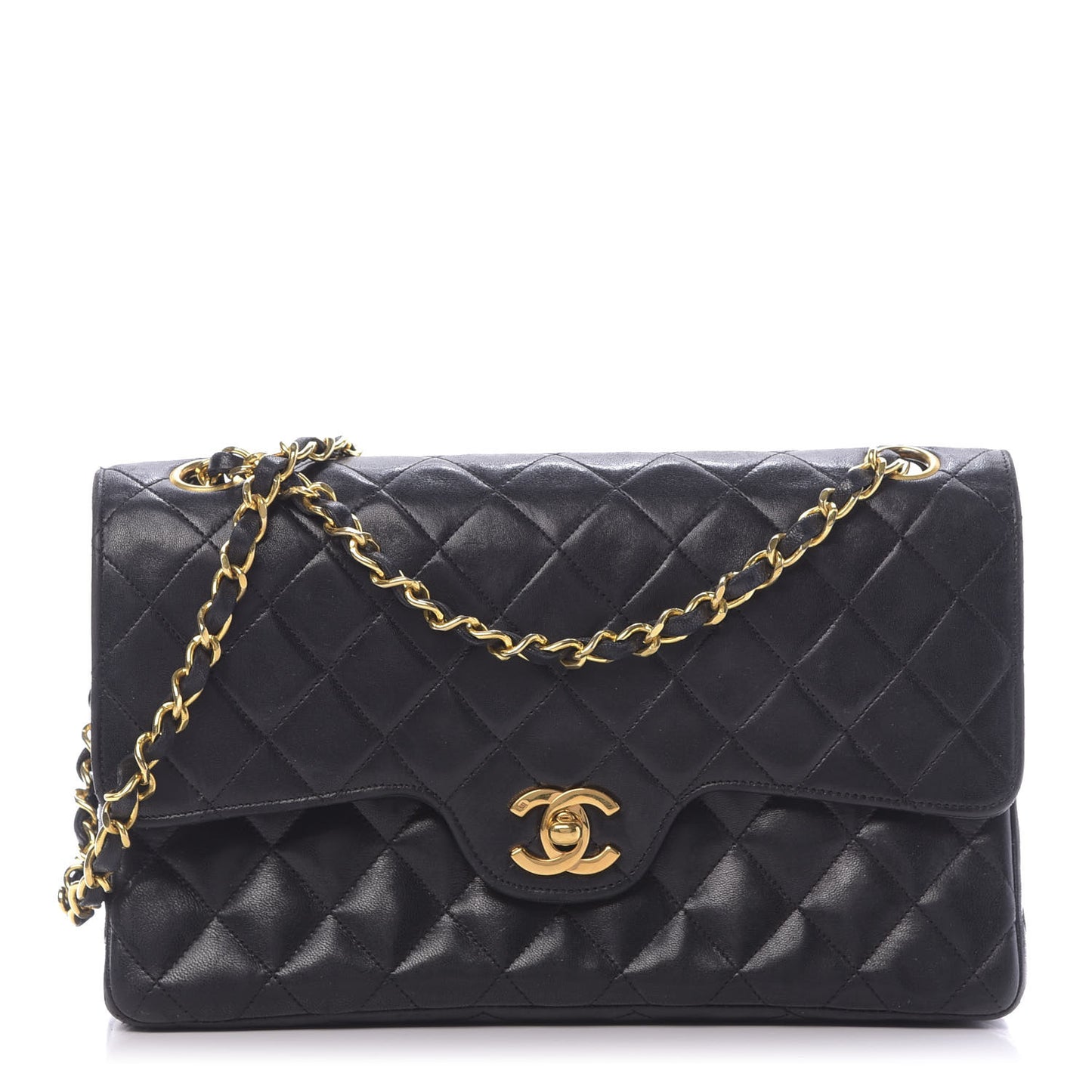 Lambskin Quilted Medium Double Flap Black