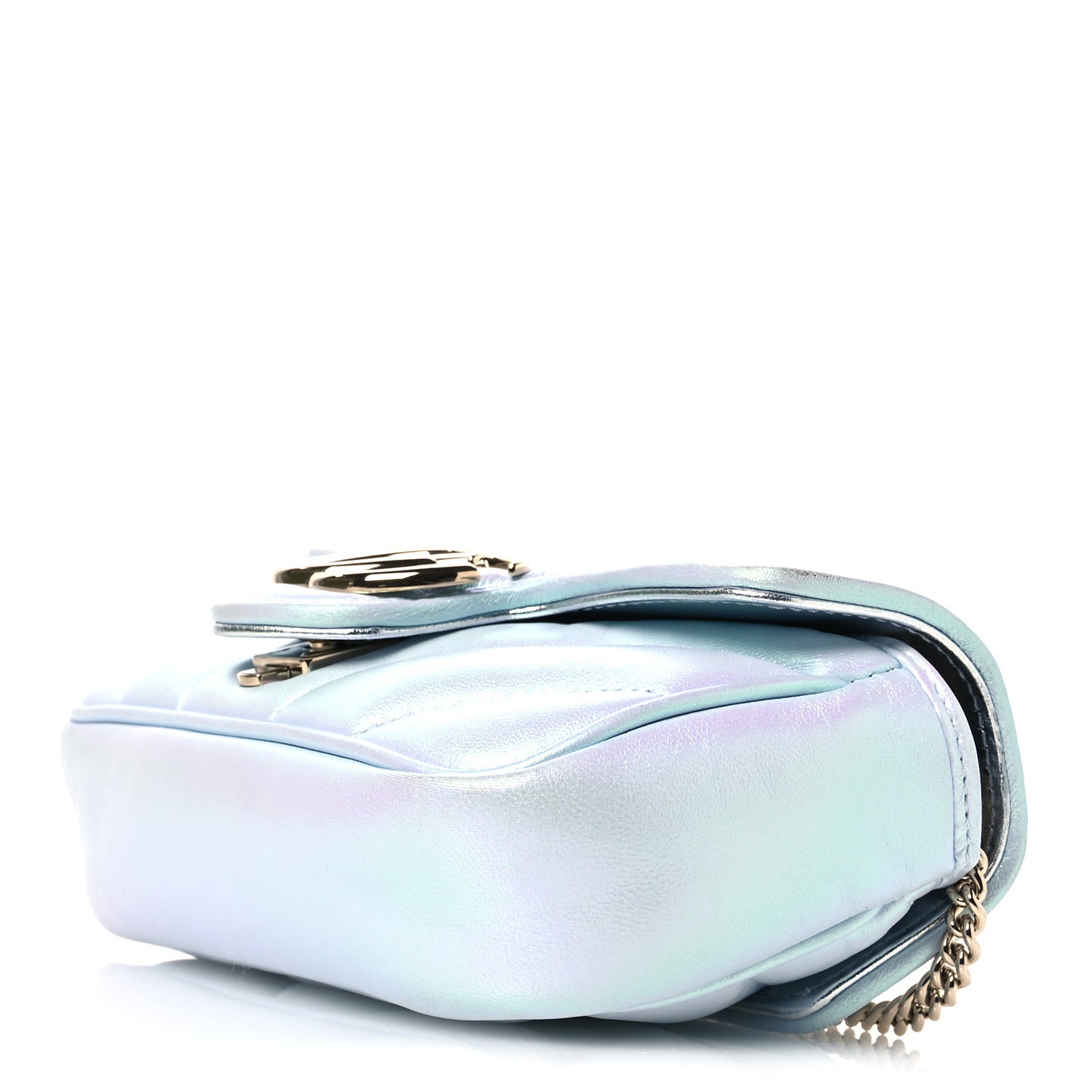 Iridescent Nappa Chevron Matelasse Small GG Marmont Shoulder Bag Iridescent Snow Light Blue
