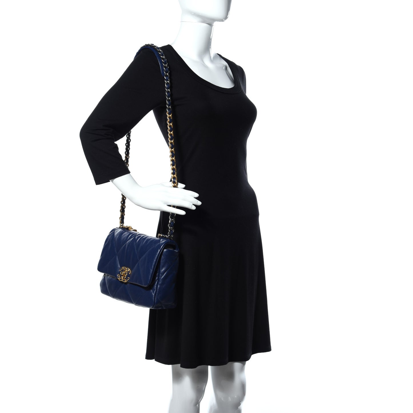 Goatskin Quilted Medium 19 Flap Dark Blue