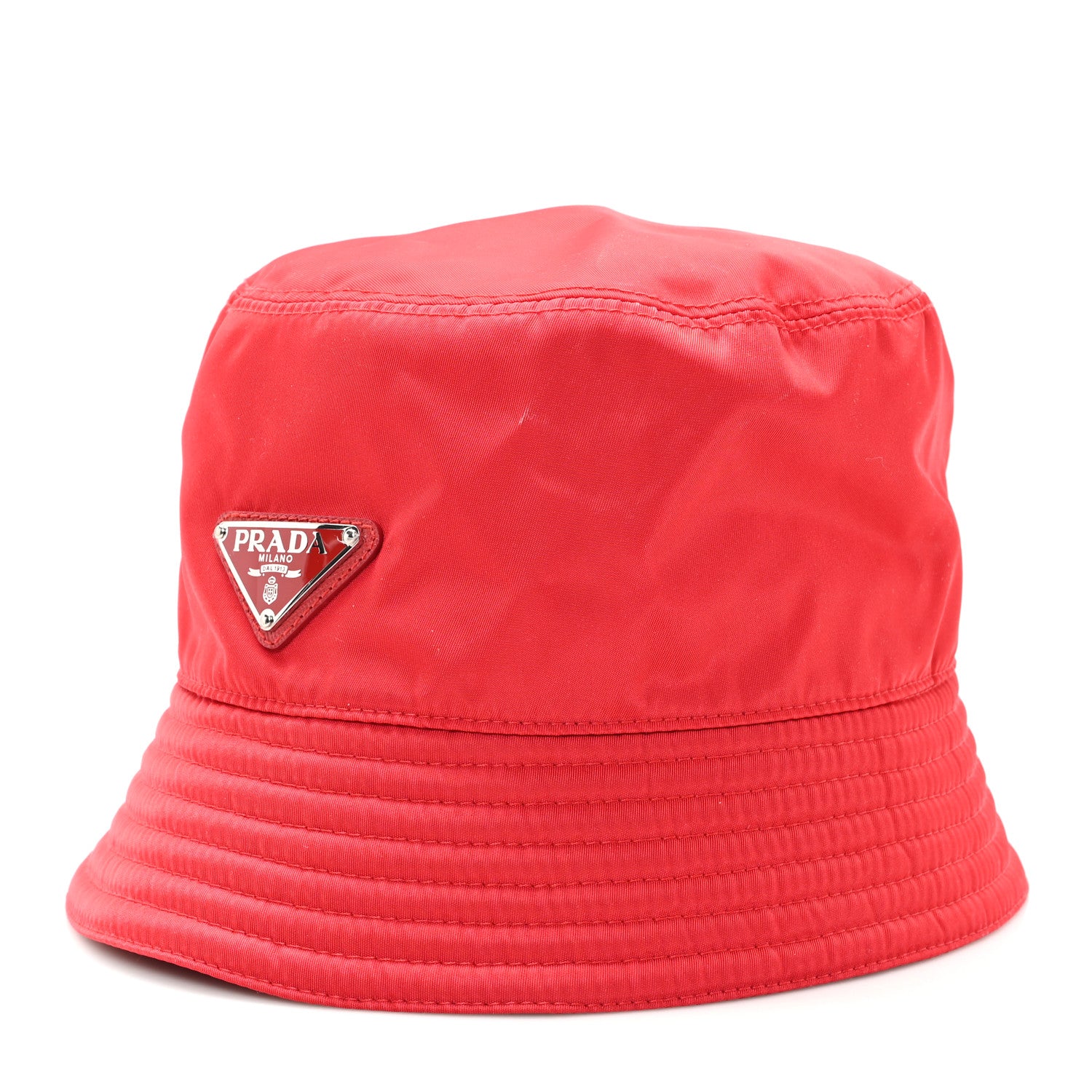 Prada Re-Nylon Metal Triangle Logo Womens Bucket Hat M Rosso 1 of 8