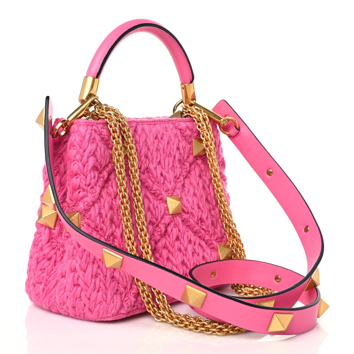 Wool Woven Small Roman Stud The Handle Bag Feminine Pink