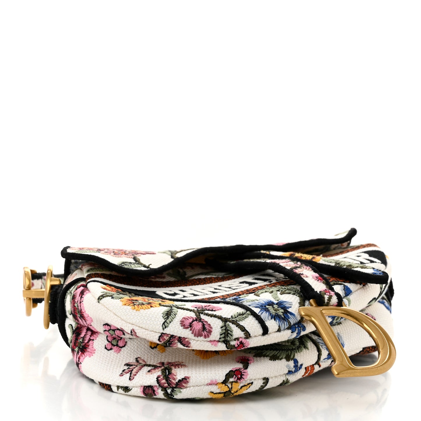 Canvas Embroidered Petites Fleurs Saddle Bag White Multicolor