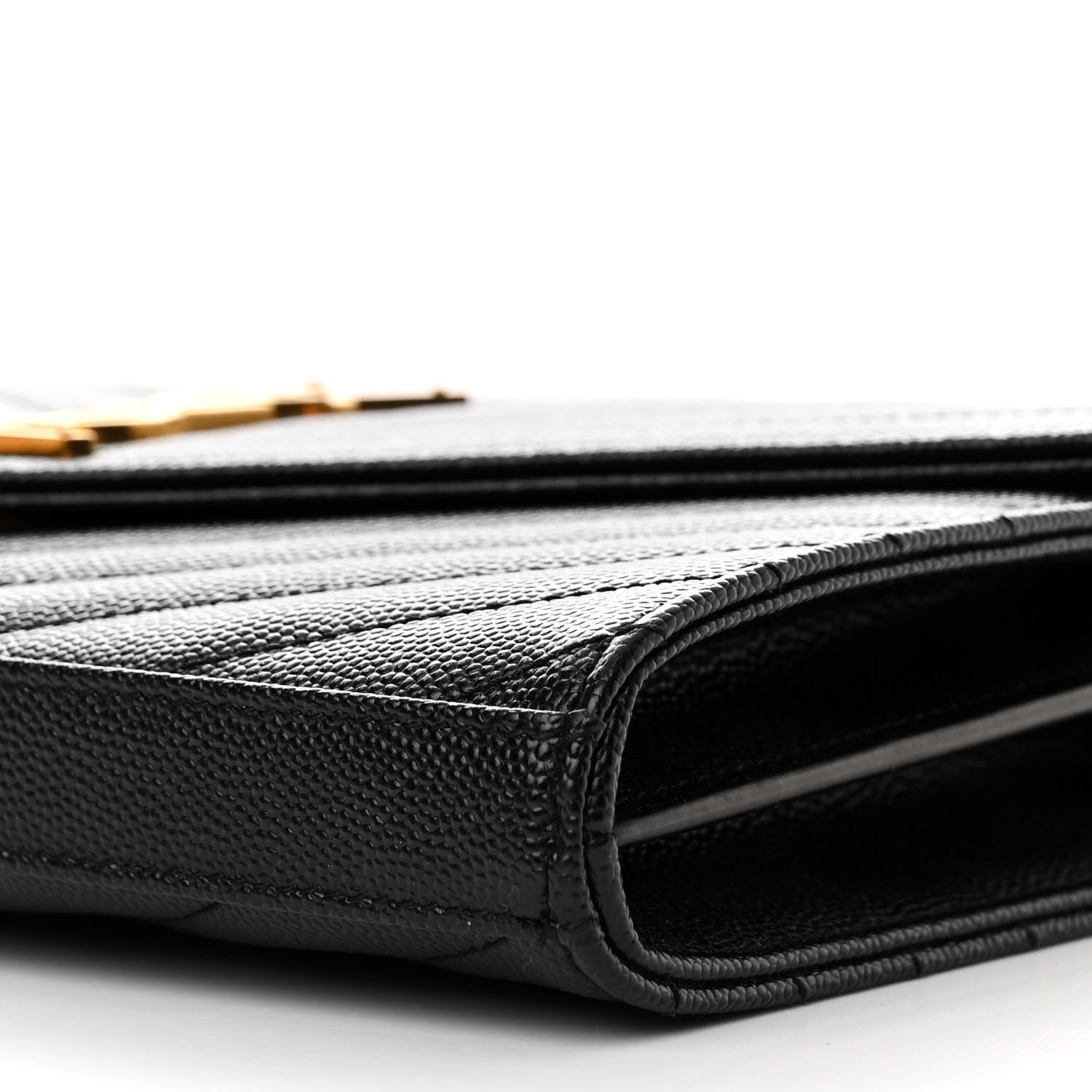 Saint Laurent Grain De Poudre Matelasse Chevron Monogram Chain Wallet Black 10 of 10
