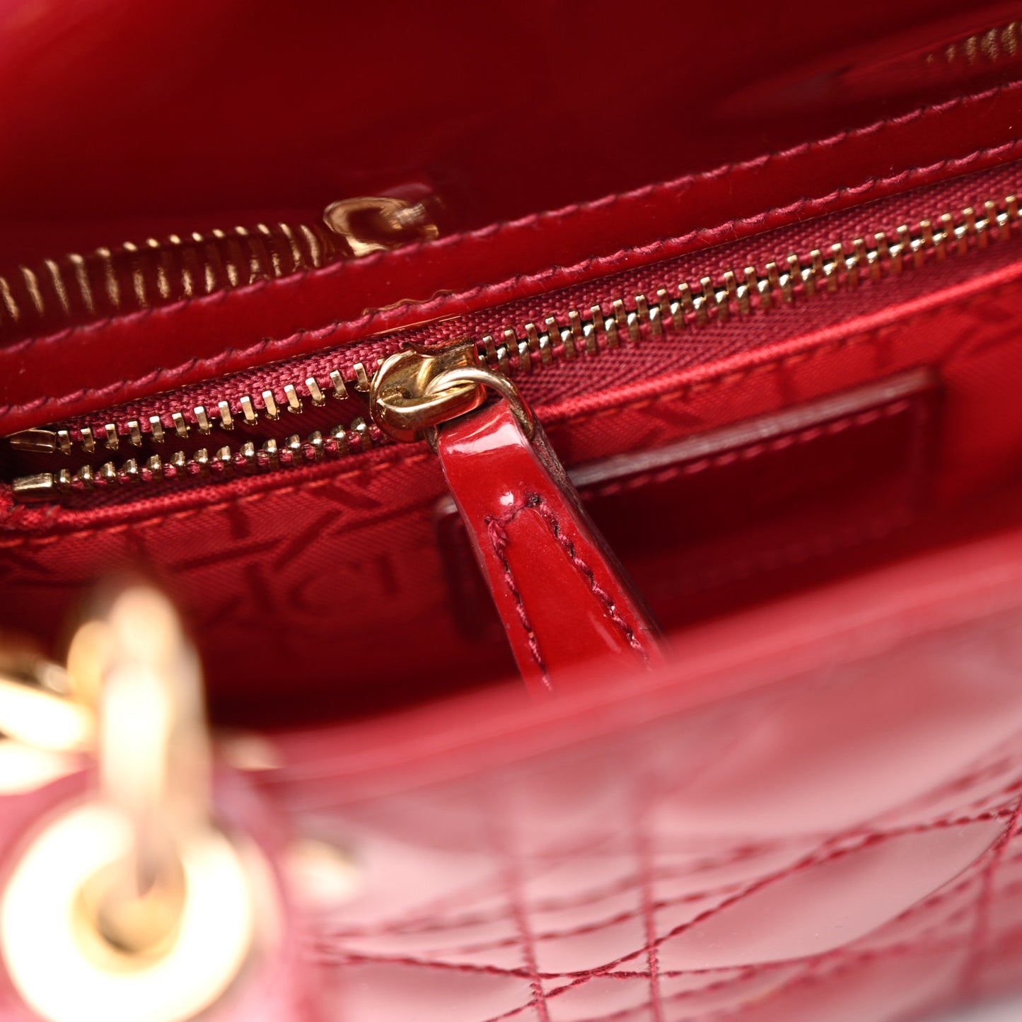 Patent Cannage Mini Lady Dior Red