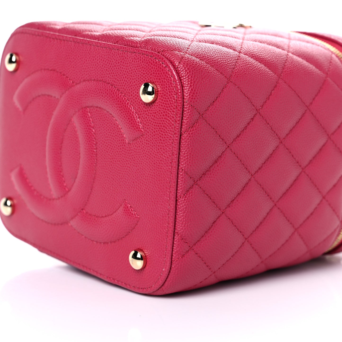 Caviar Quilted Small Top Handle Vanity Case With Chain Dark Pink