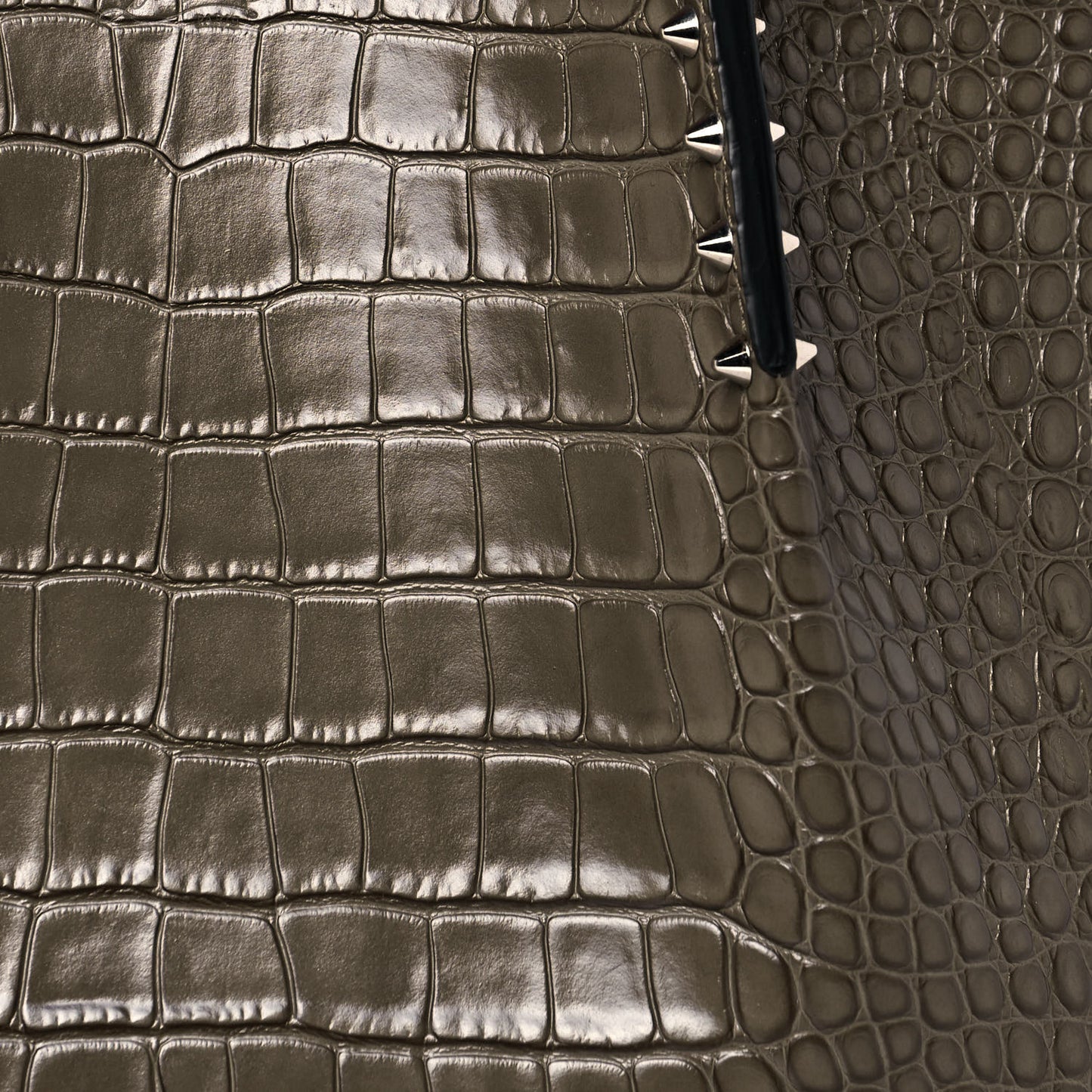 Crocodile Embossed Calfskin Spiked Small Cabarock Shopper Tote Silex