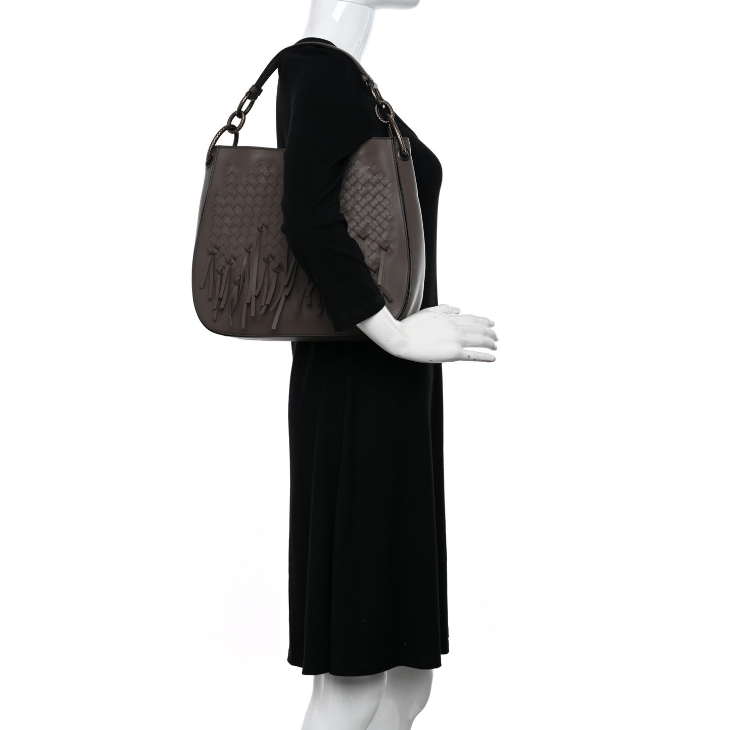 Nappa Intrecciato Fringe Brio Loop Hobo Dark Taupe