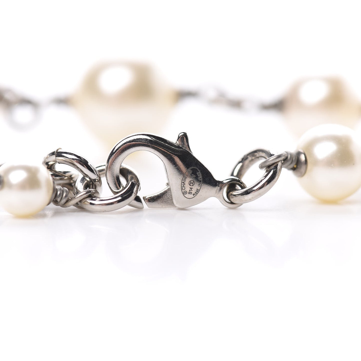 Crystal Pearl CC Long Necklace Silver