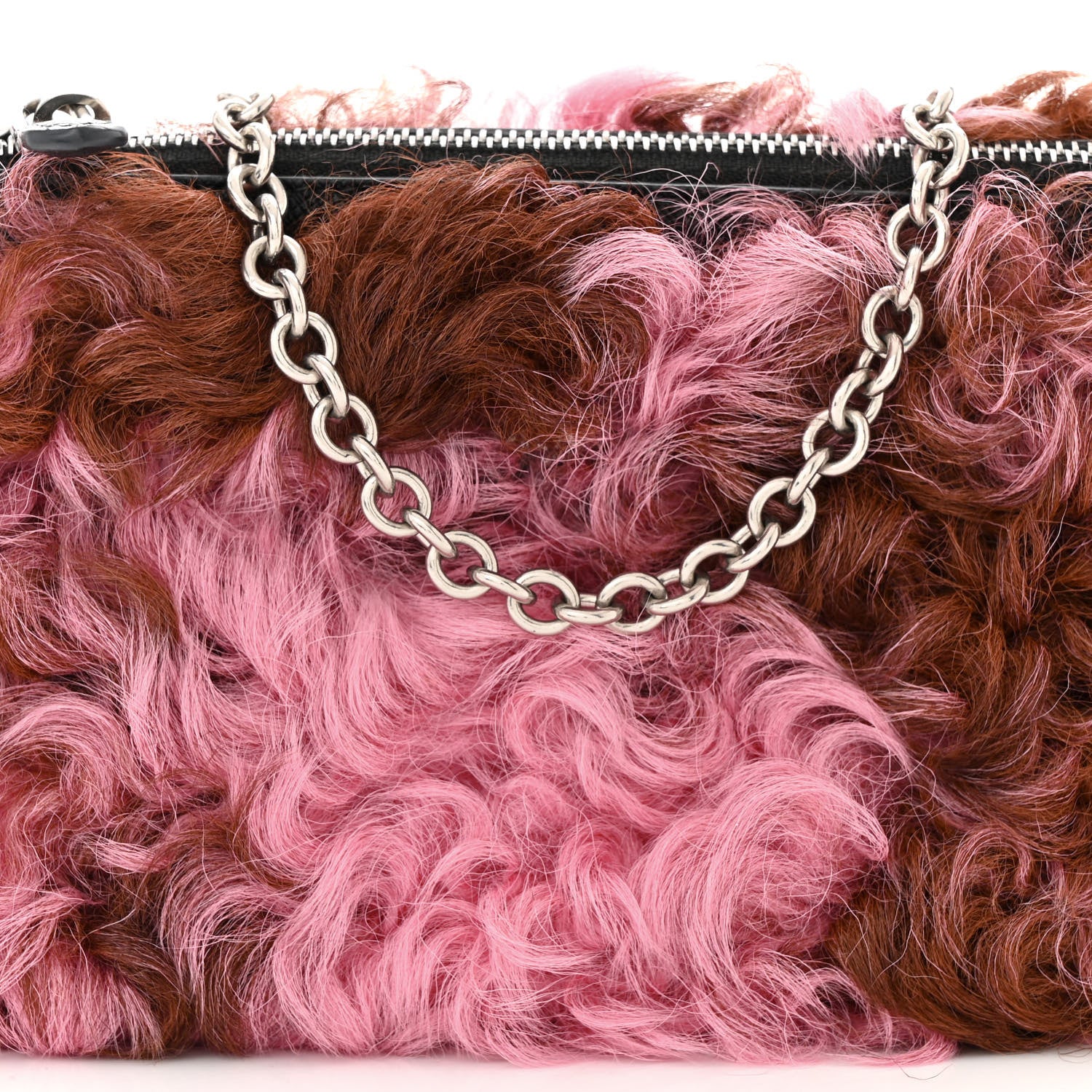 Prada Montone Shearling Chain Bag Begonia Cammello 8 of 11