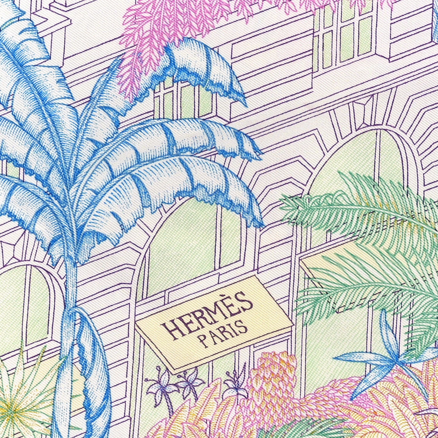 Hermes Silk Twill Faubourg Tropical Square 45 Rose Bleu Vert 2 of 3