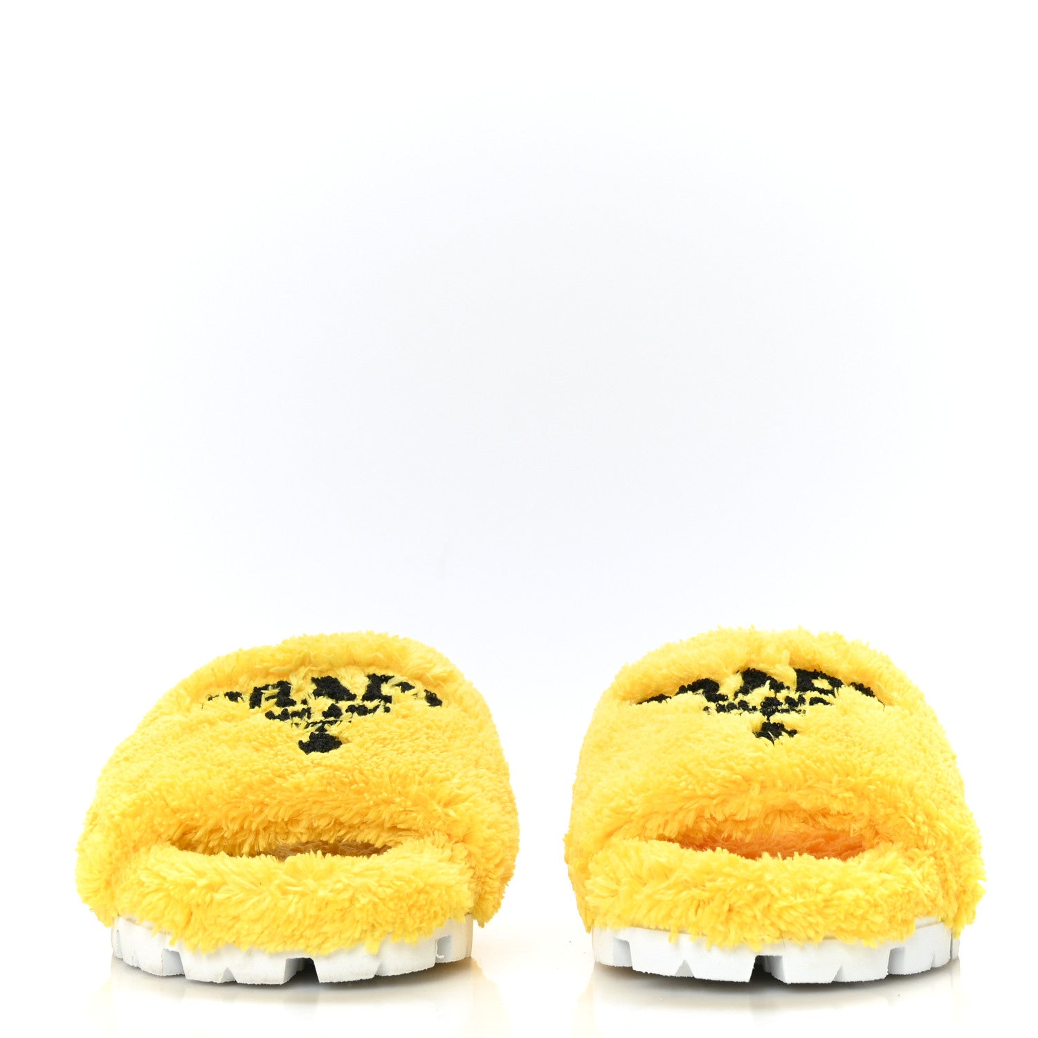 Prada Terry Cloth Logo Lug Sole 20mm Slide Sandals 38 Giallo Black 2 of 8