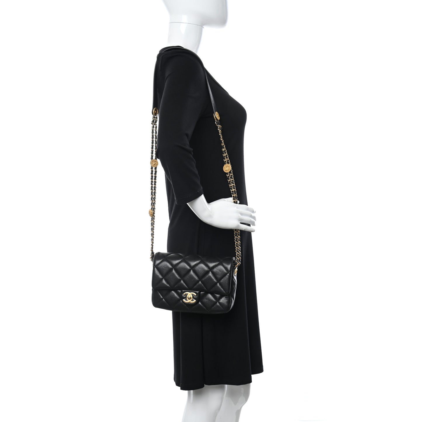 Caviar Quilted Small Twist Your Buttons Flap Black