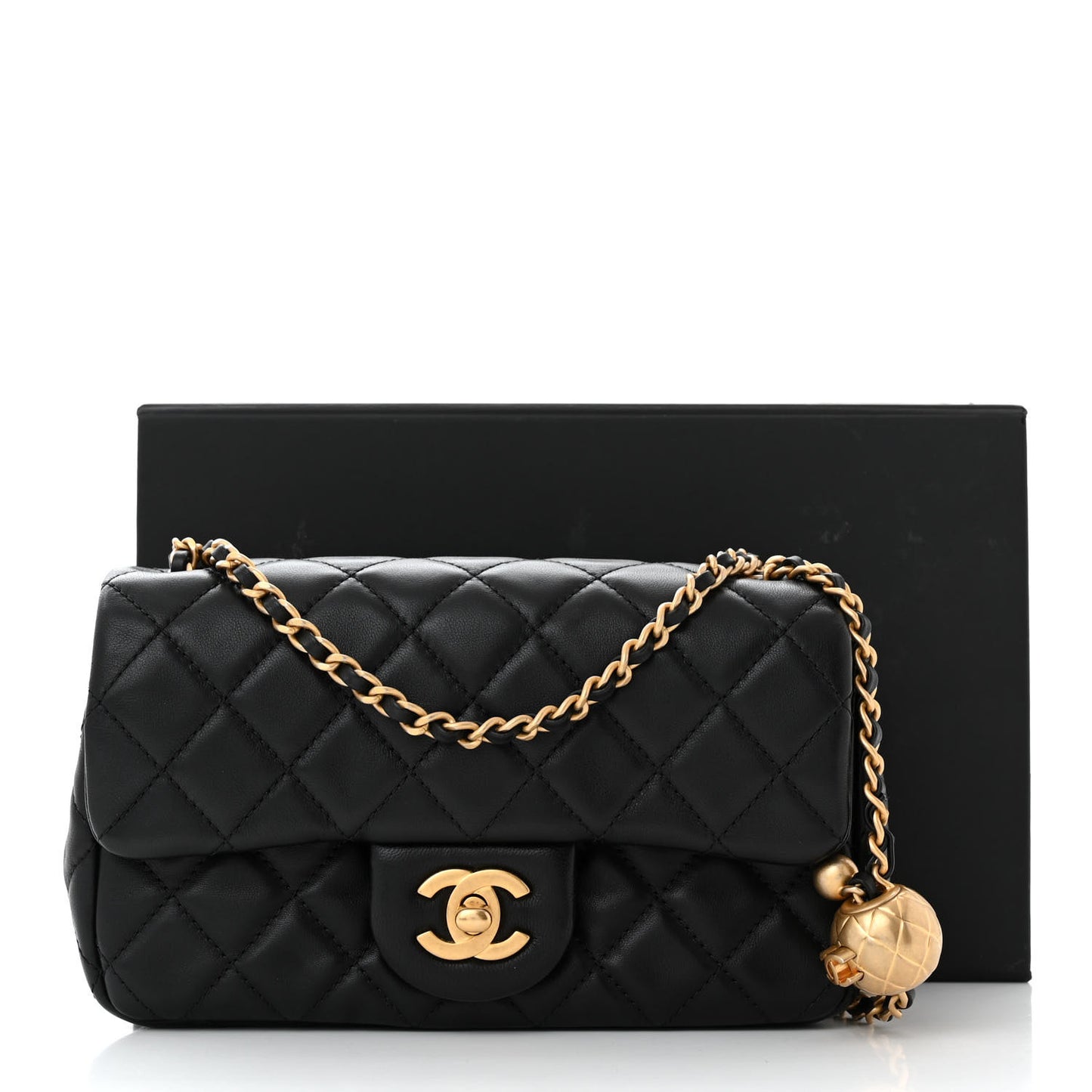 Lambskin Quilted Mini Rectangular Pearl Crush Flap Black
