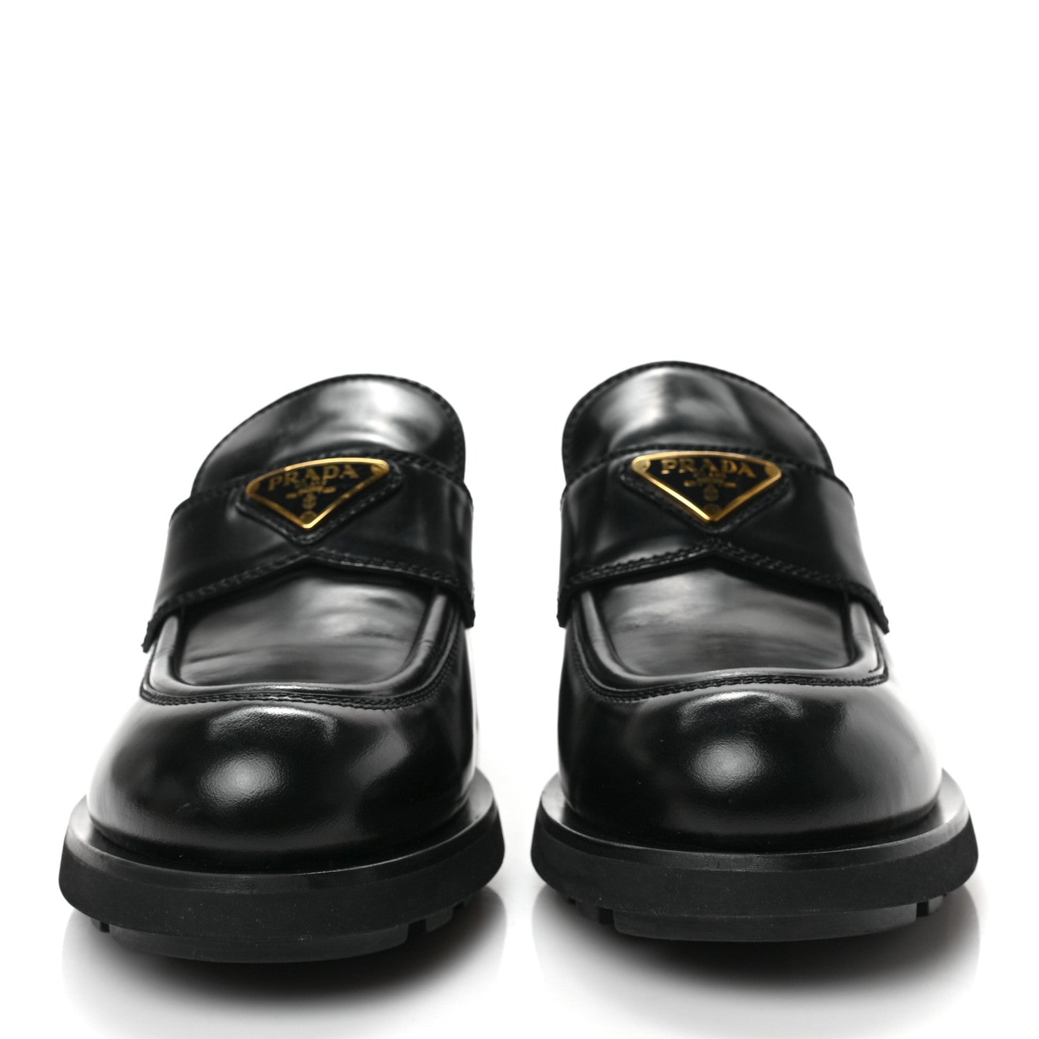 Prada Spazzolato Metal Triangle Logo 50mm Lug Sole Loafers 39 Black 2 of 7