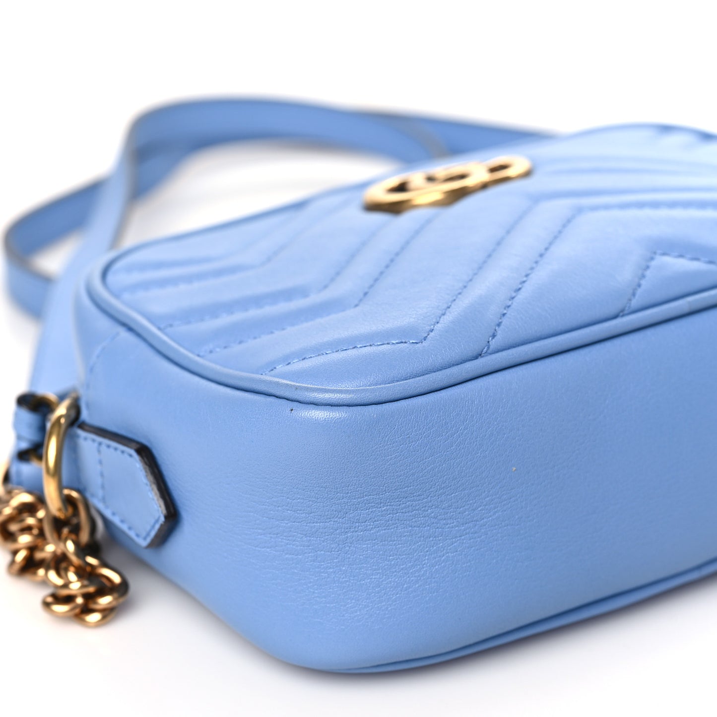 Calfskin Matelasse Mini GG Marmont Chain Shoulder Bag Clear Sky Blue