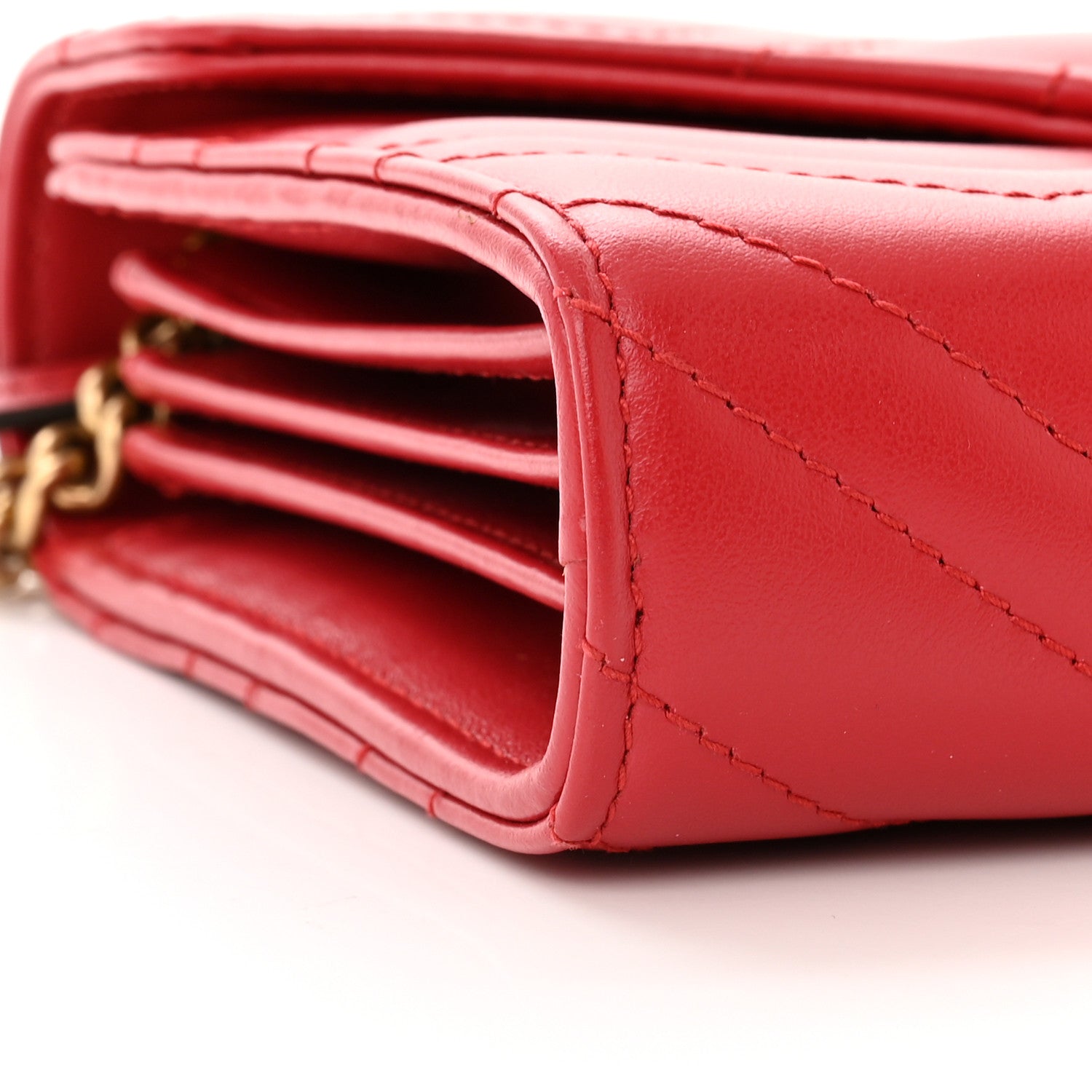 Gucci Calfskin Matelasse GG Marmont Chain Wallet Hibiscus Red 9 of 12