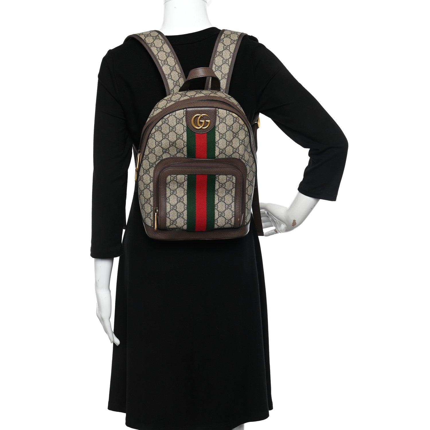 Gucci GG Supreme Monogram Calfskin Web Small Ophidia Day Backpack Beige Ebony New Acero 2 of 10