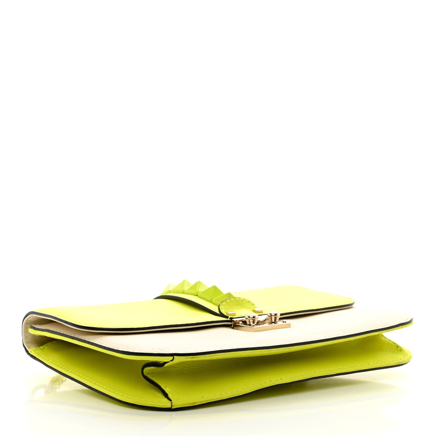 Vitello Medium Glam Lock Rockstud Flap Yellow Fluo Light Ivory