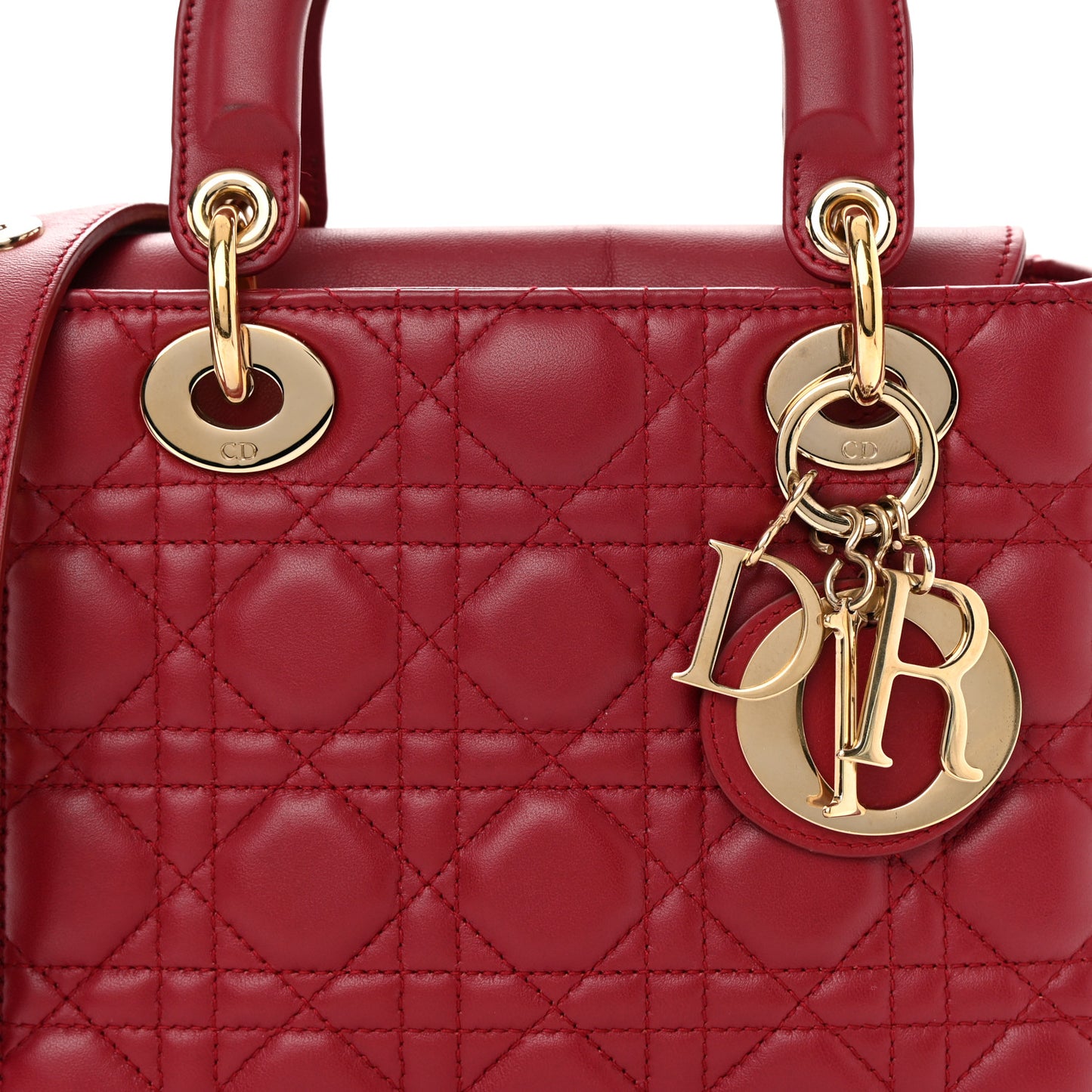 Lambskin Cannage Small Lucky Badges My Lady Dior Red