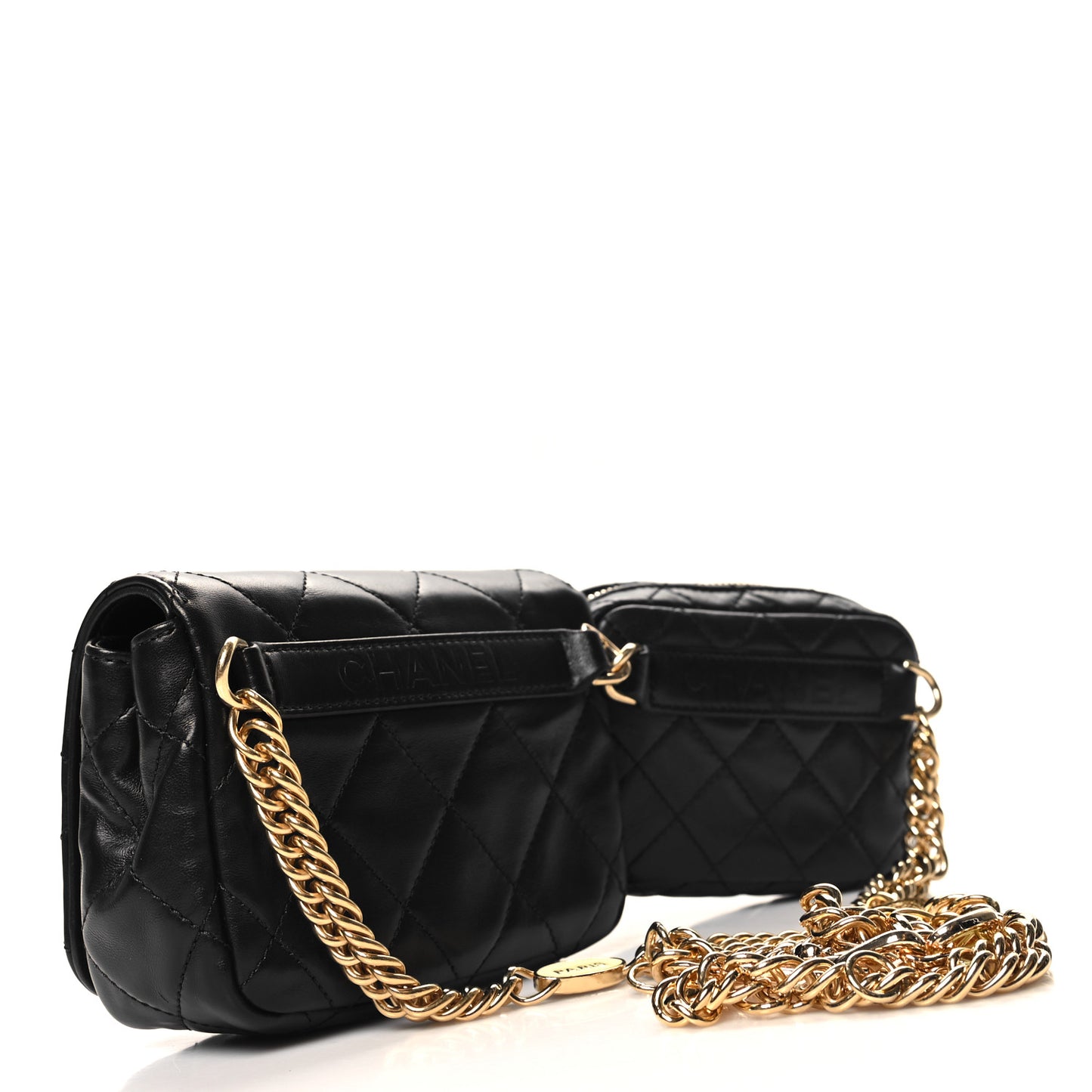 Lambskin Quilted Enamel CC Waist Bag With Pouch Black