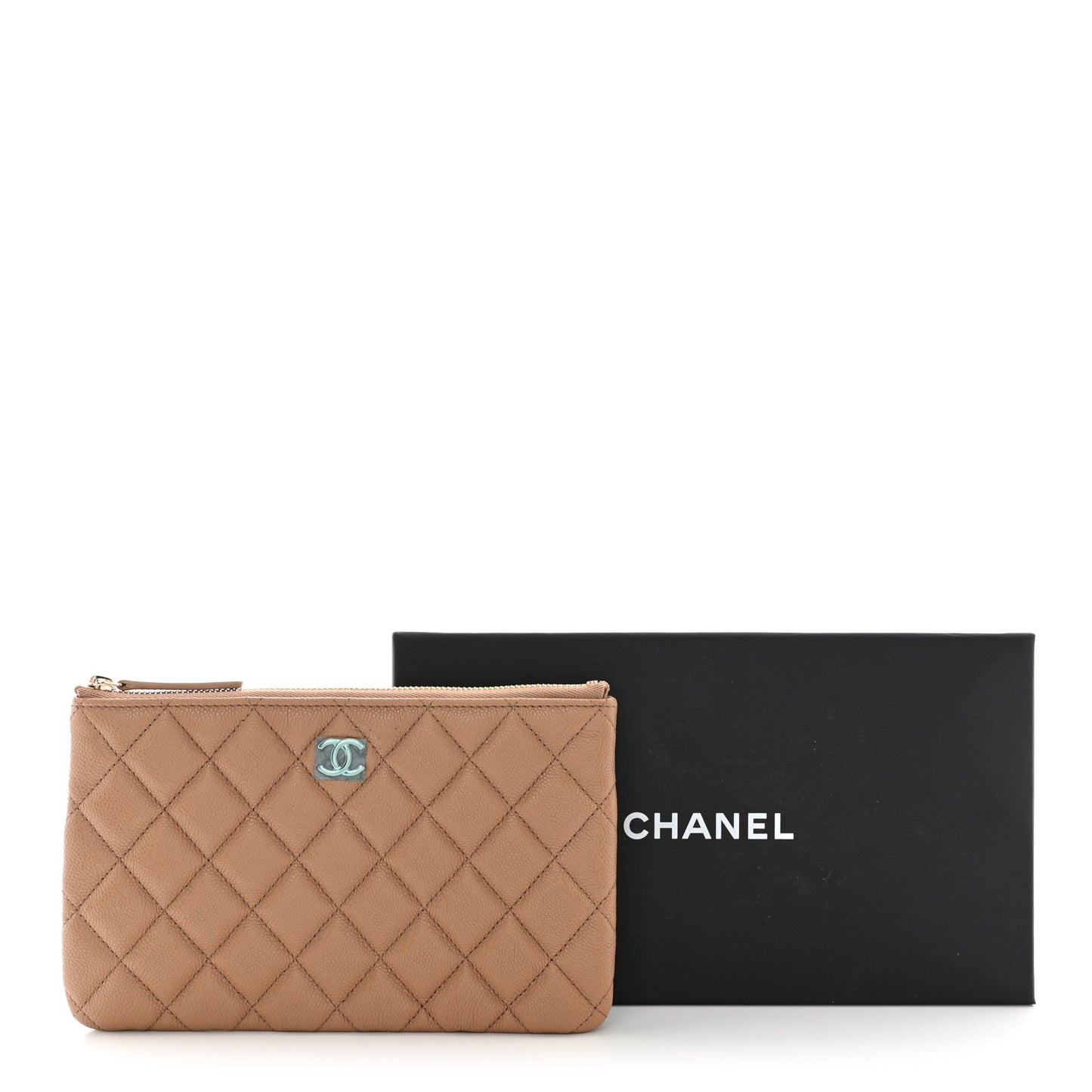 Caviar Quilted Cosmetic Case Dark Beige