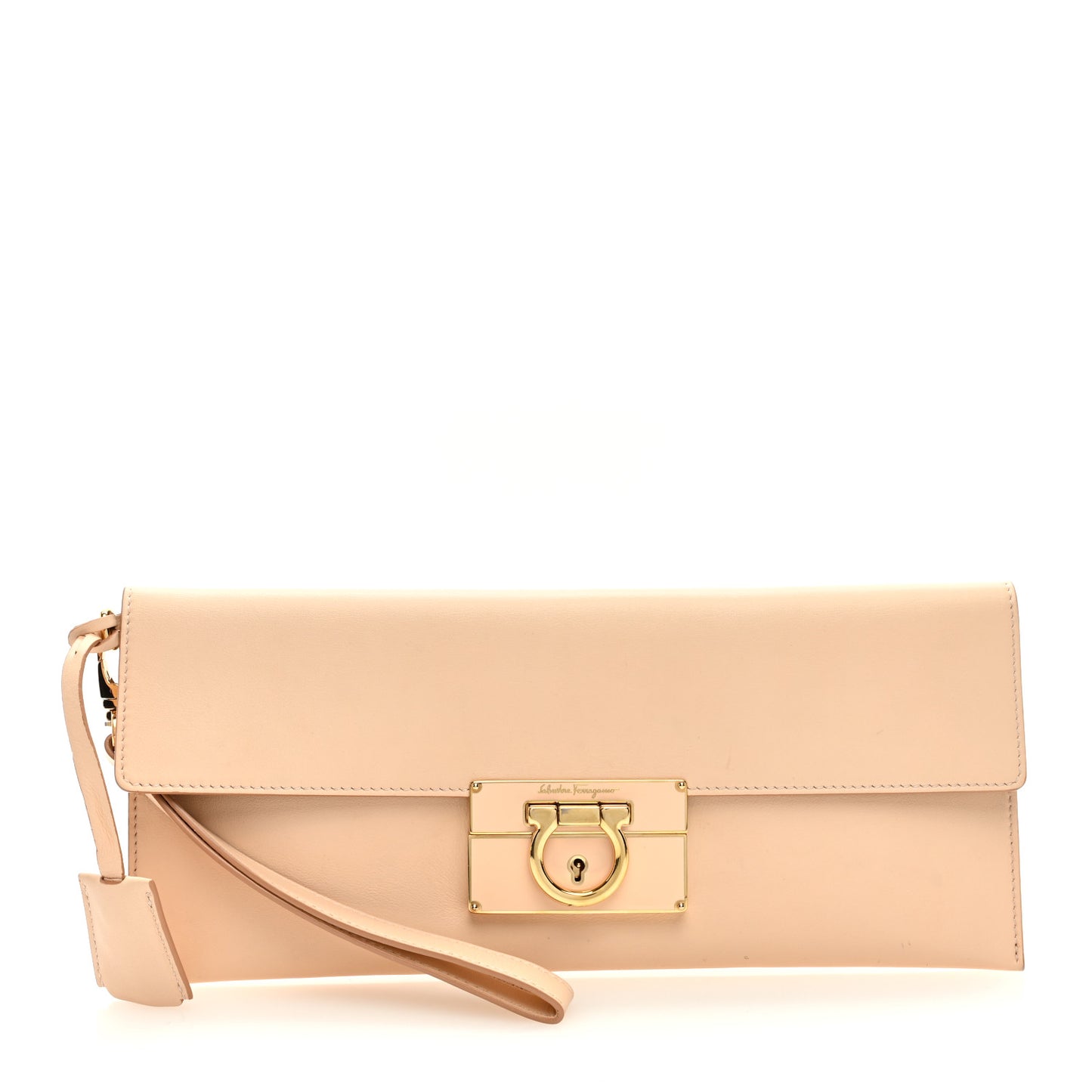 Nuage Calfskin Afef Lock Story Gancini Clutch Beige