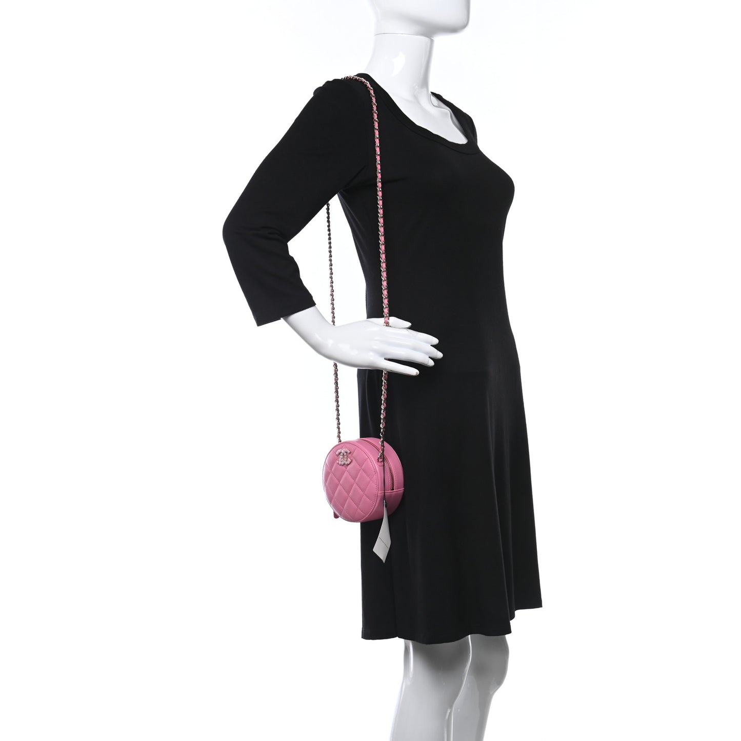 Caviar Quilted Gripoix CC Round Clutch With Chain Pink