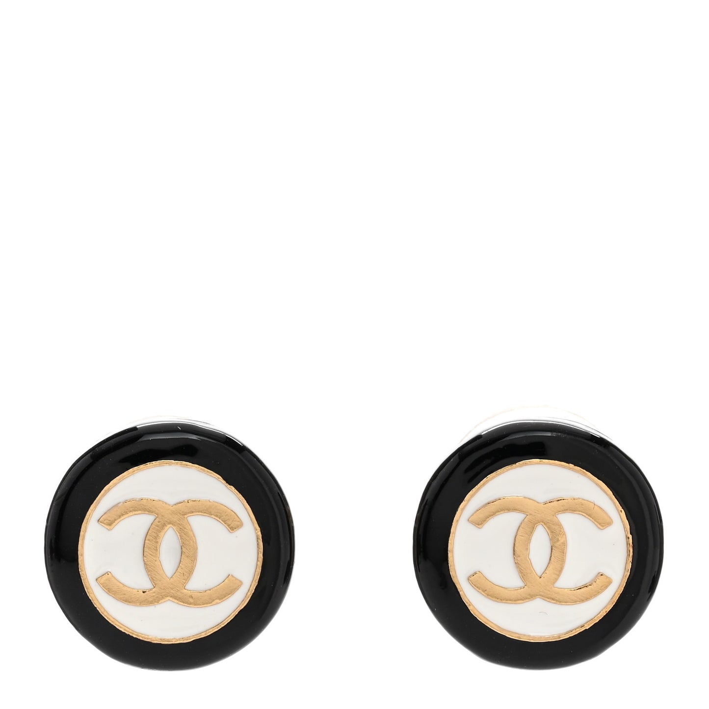 Enamel CC Stud Earrings Black White