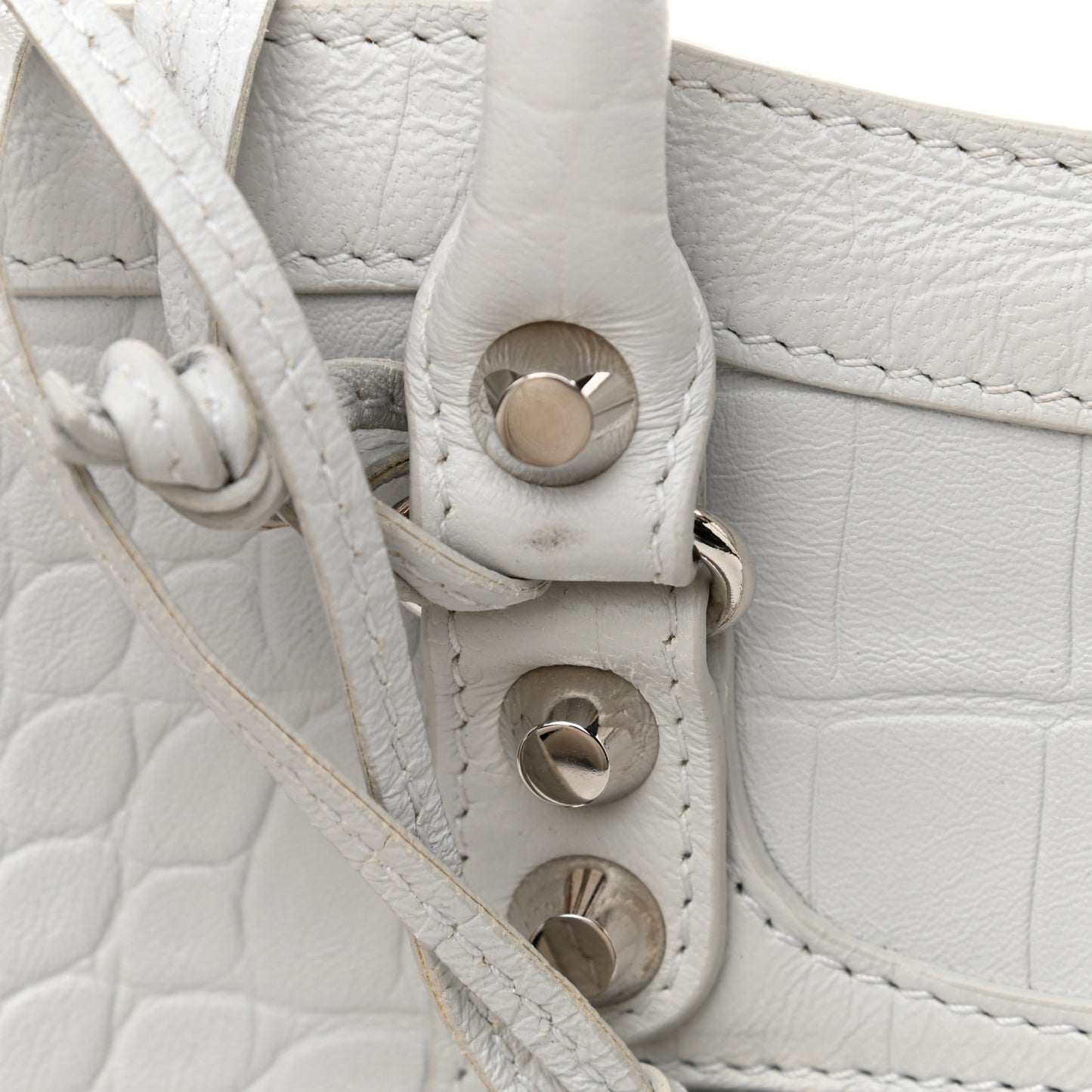 Matte Supple Lambskin Crocodile Embossed Classic Silver Hardware S City White