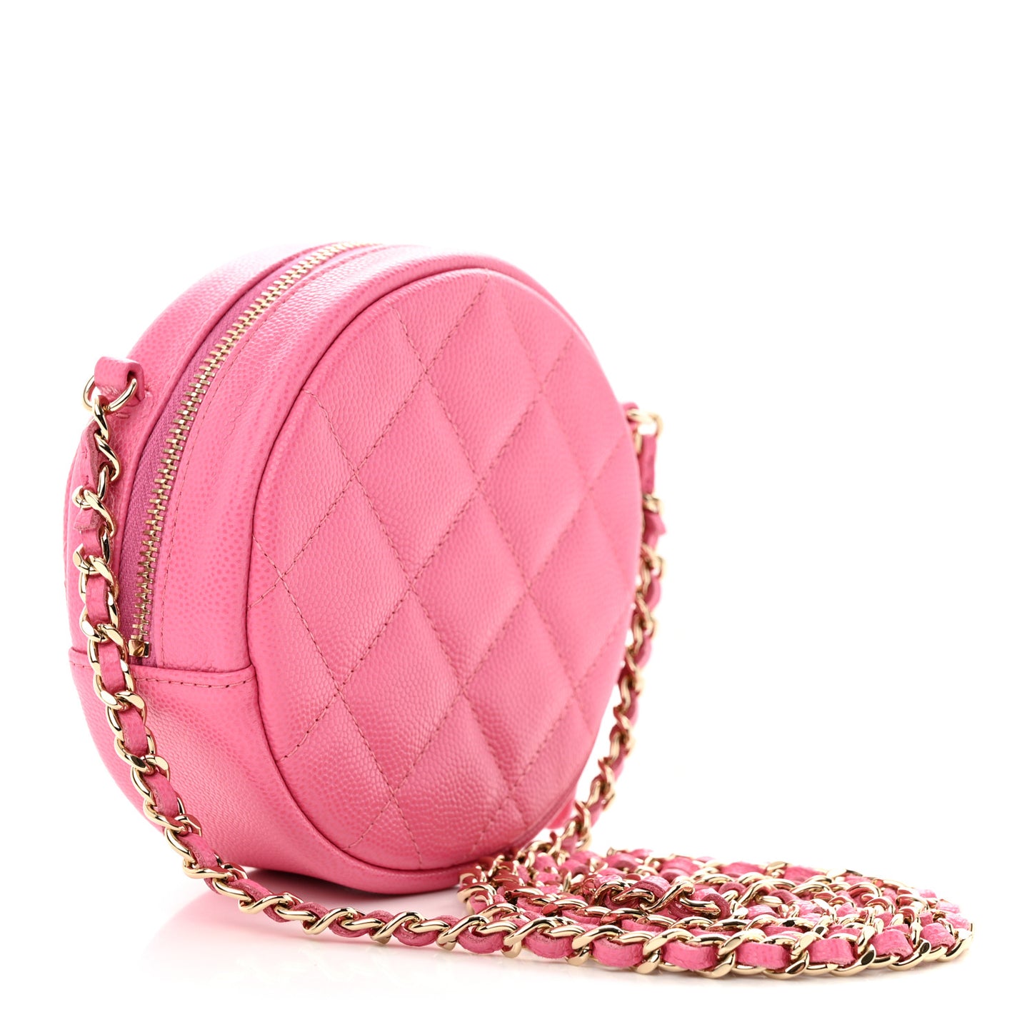 Caviar Quilted Round Clutch With Chain Pink