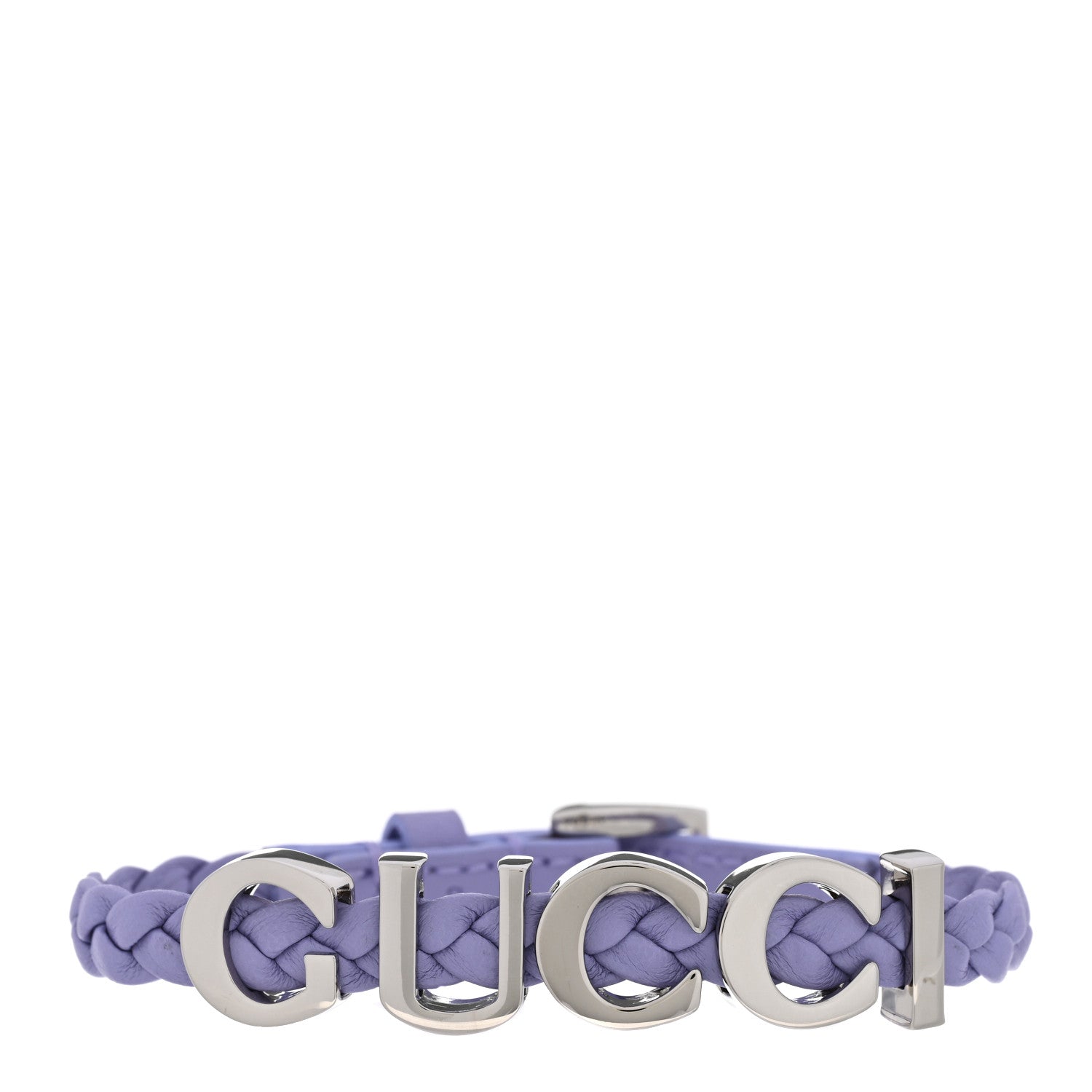 Gucci Calfskin Braided 'Gucci' Logo Bracelet S Lilac Silver 1 of 4