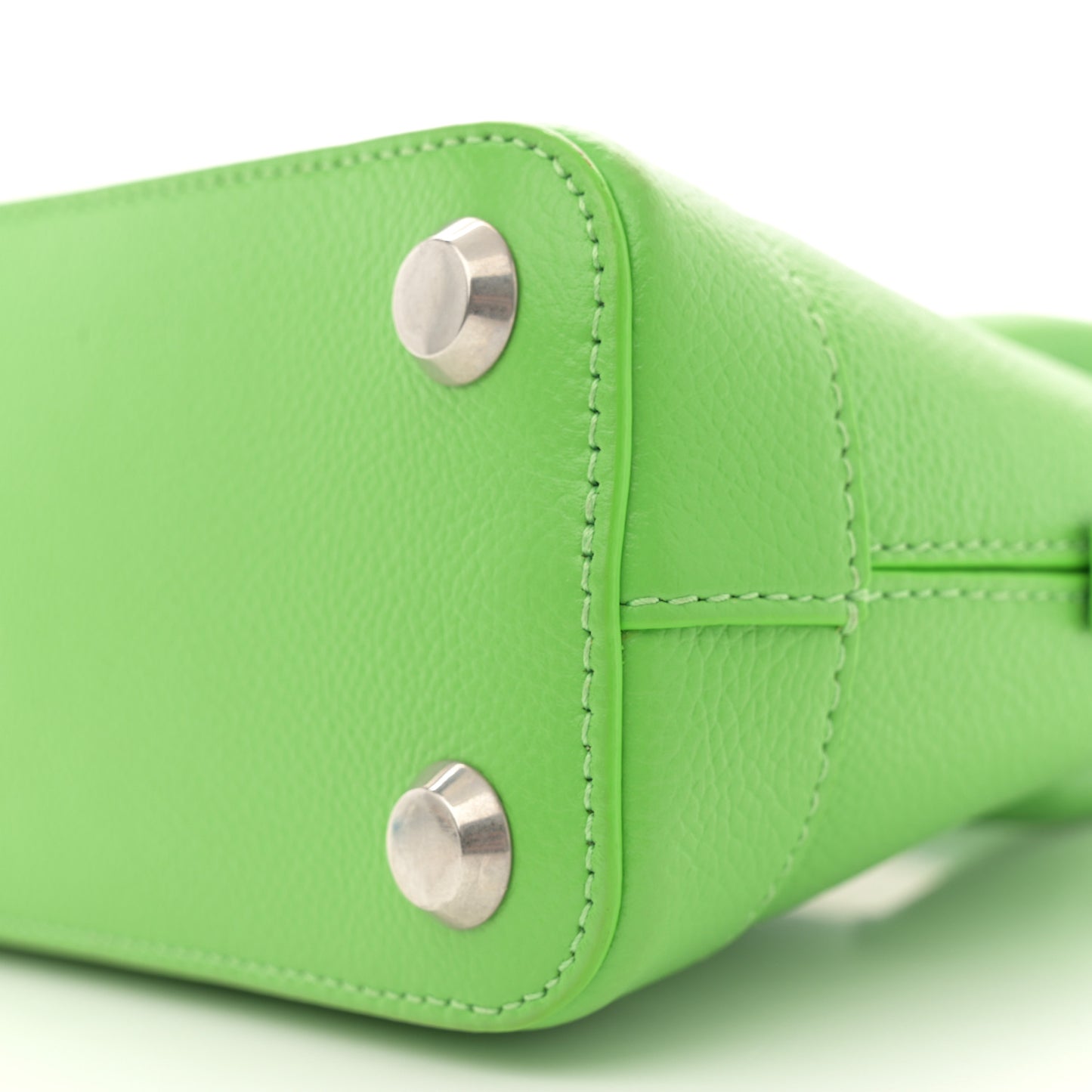 Grained Calfskin Logo XXS Ville Top Handle Bag Light Green Fuchsia