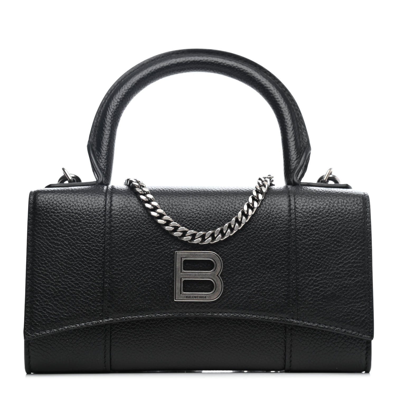 Balenciaga Grained Calfskin Hourglass Top Handle Crossbody Phone Holder Black 1 of 5