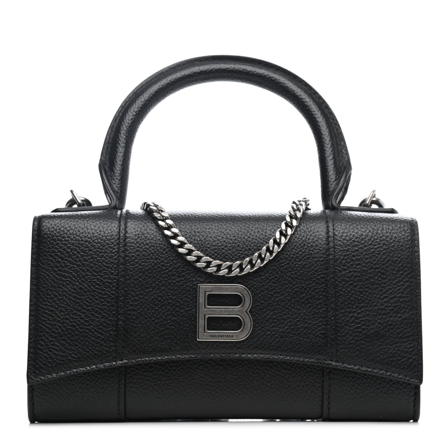 Grained Calfskin Hourglass Top Handle Crossbody Phone Holder Black