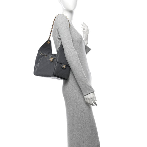 Caviar Quilted Small Chanel 25 Handbag Dark Grey