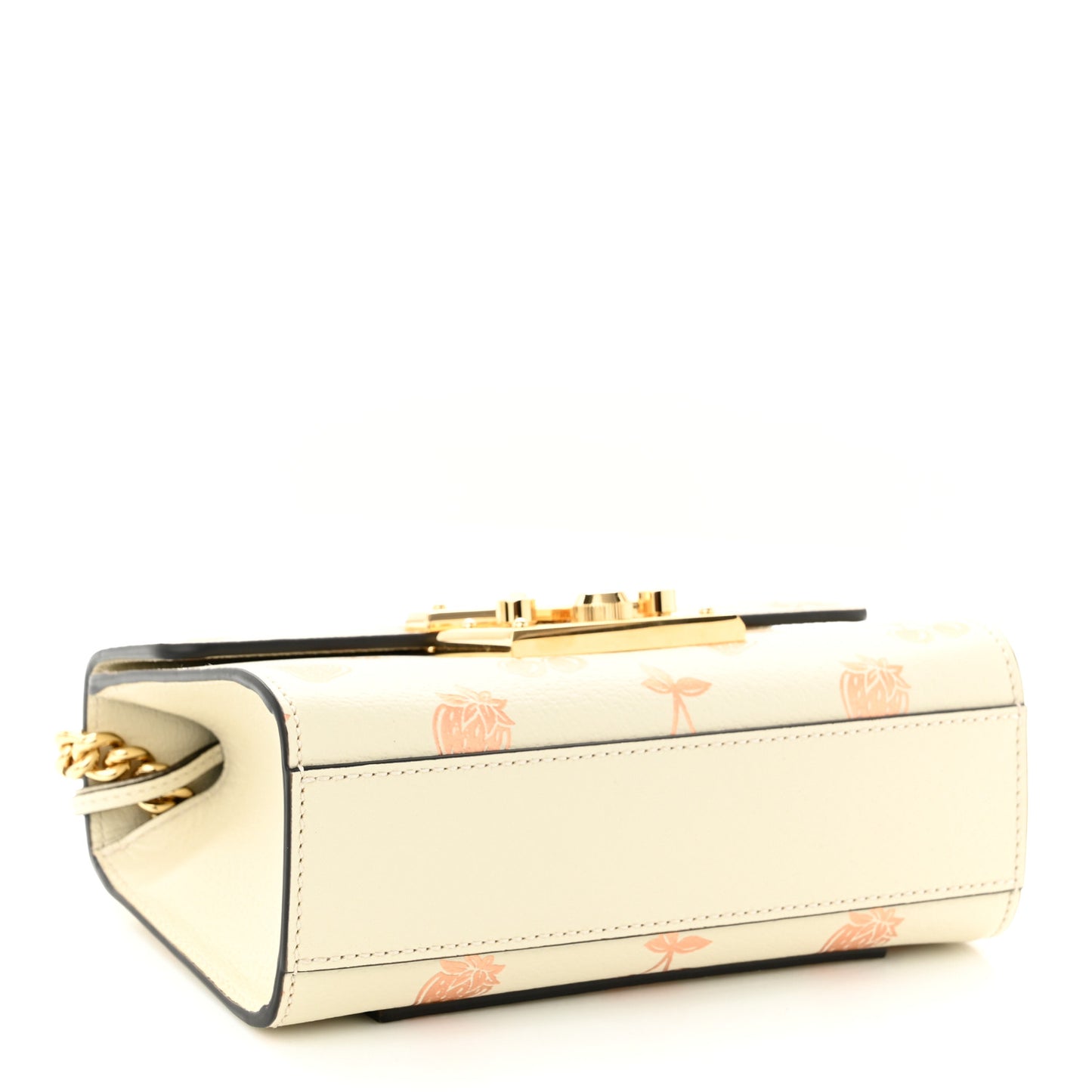 Textured Dollar Calfskin Berry Print Small Padlock Shoulder Bag Mystic White Light Copper