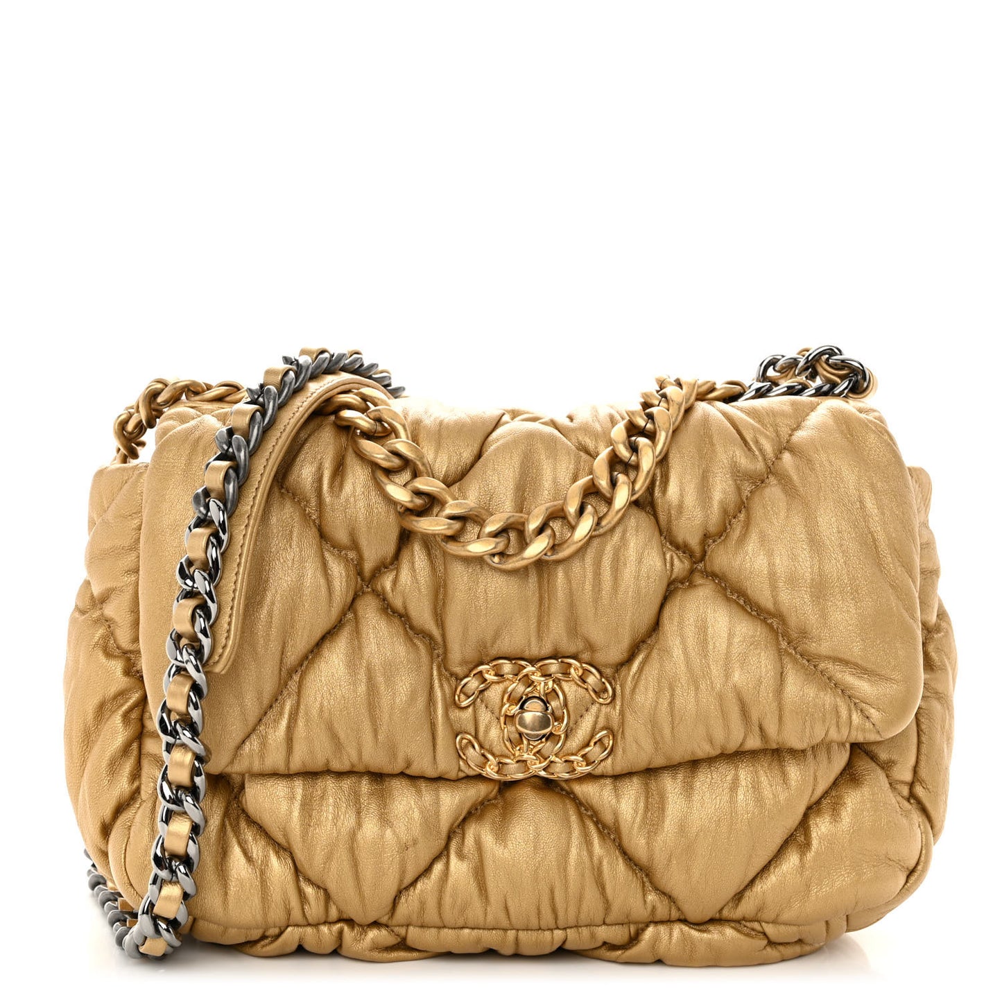 Iridescent Lambskin Quilted Medium Chanel 19 Flap Golden