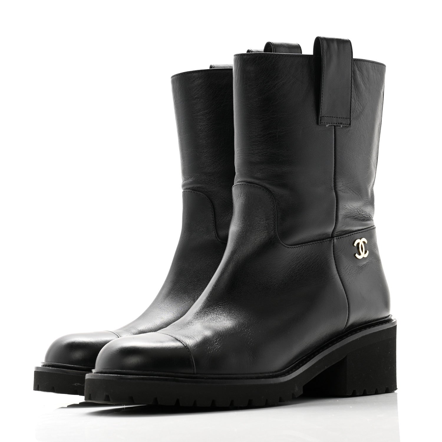Chanel Calfskin CC Ankle Boots 37.5 Black 3 of 9
