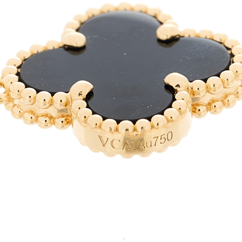 18K Yellow Gold Black Onyx 5 Motifs Vintage Alhambra Bracelet