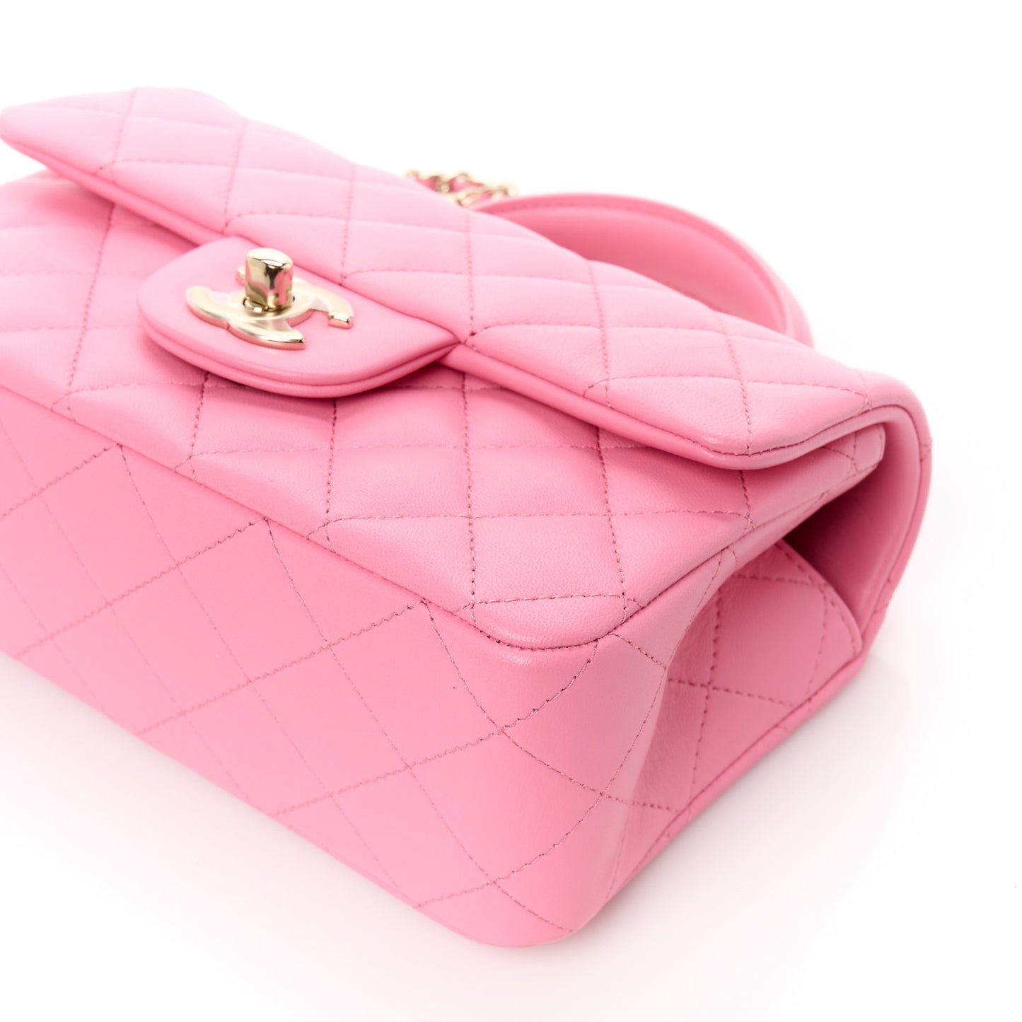 Lambskin Quilted Mini Top Handle Rectangular Flap Pink