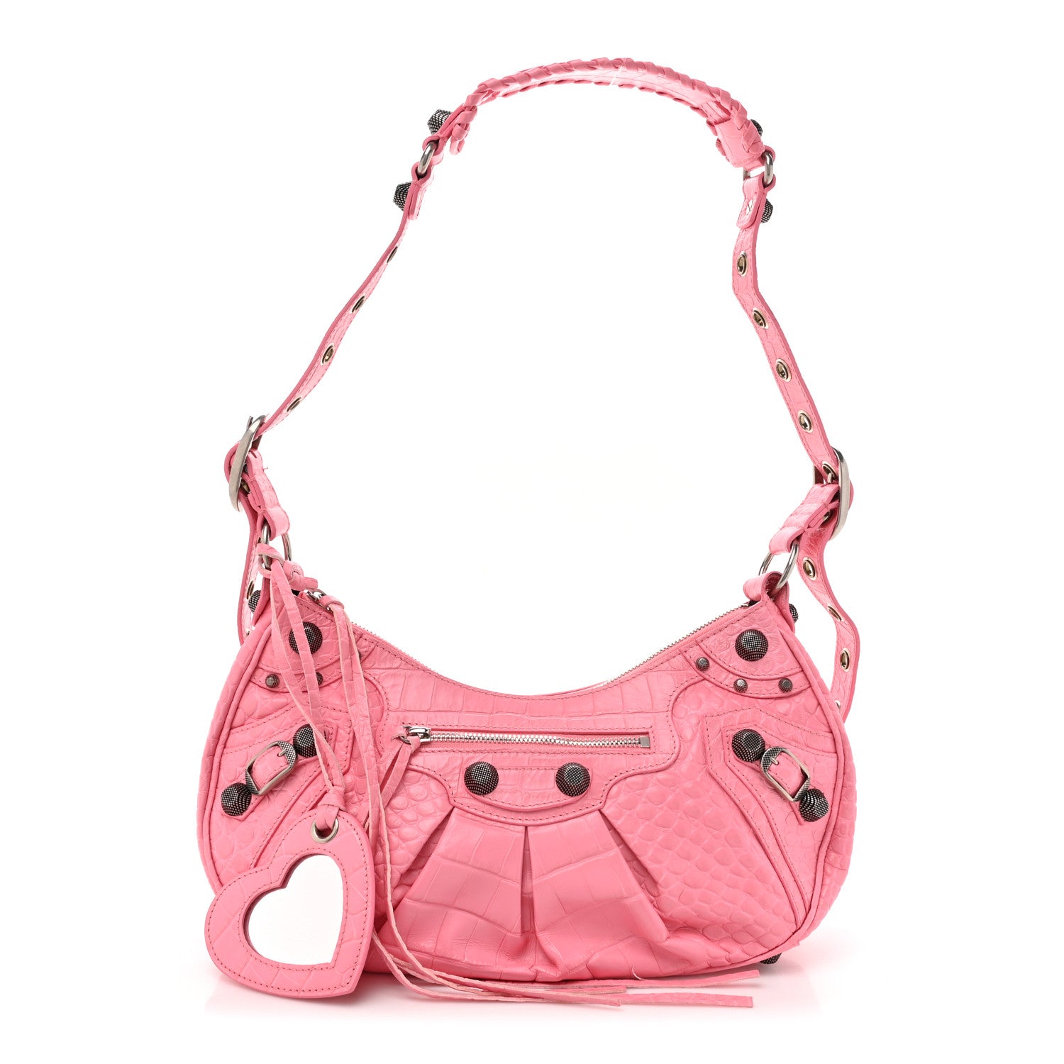 Balenciaga Extra Supple Calfskin Crocodile Embossed Small Le Cagole Shoulder Bag Sweet Pink 1 of 14