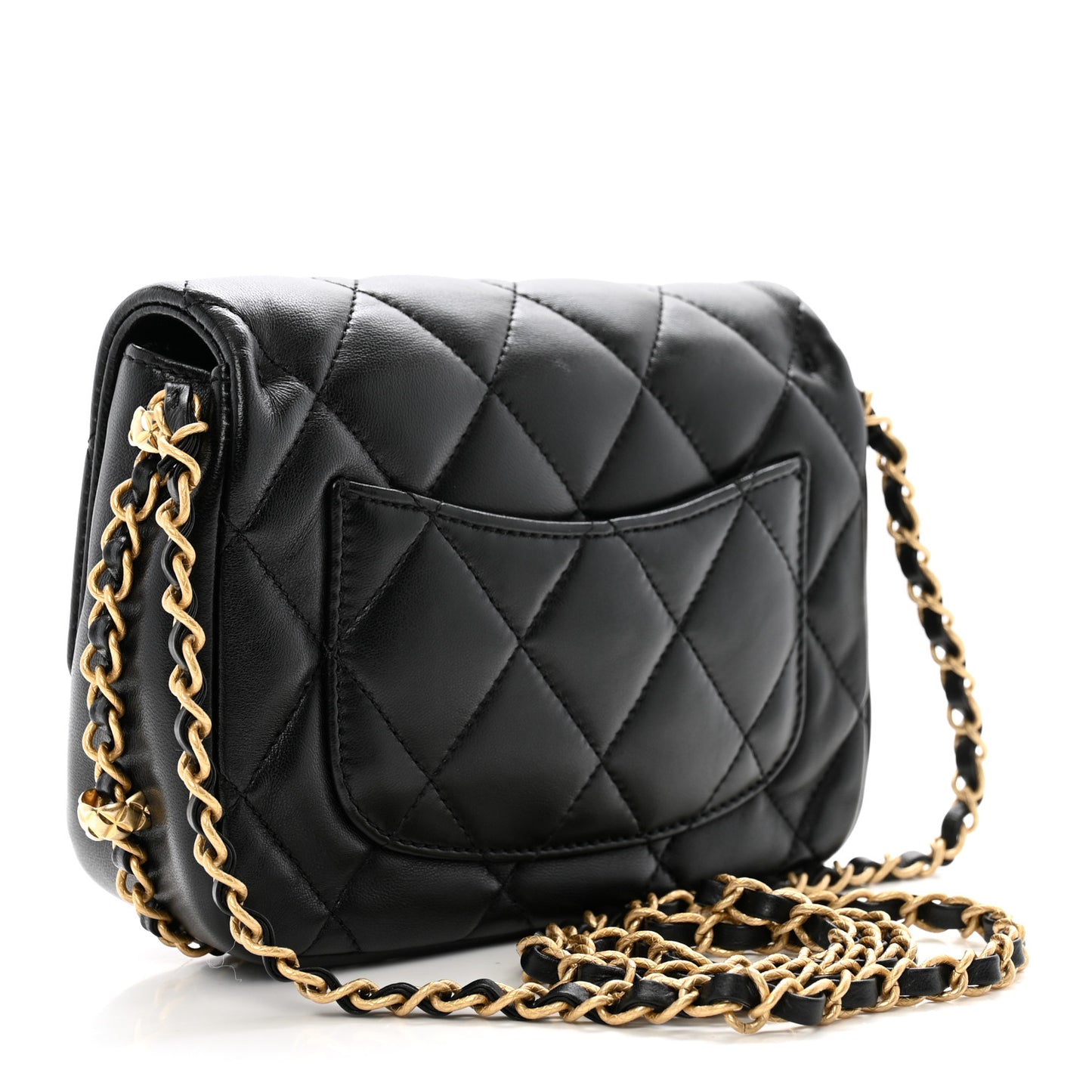 Lambskin Quilted Chain Around Mini Flap Bag Black